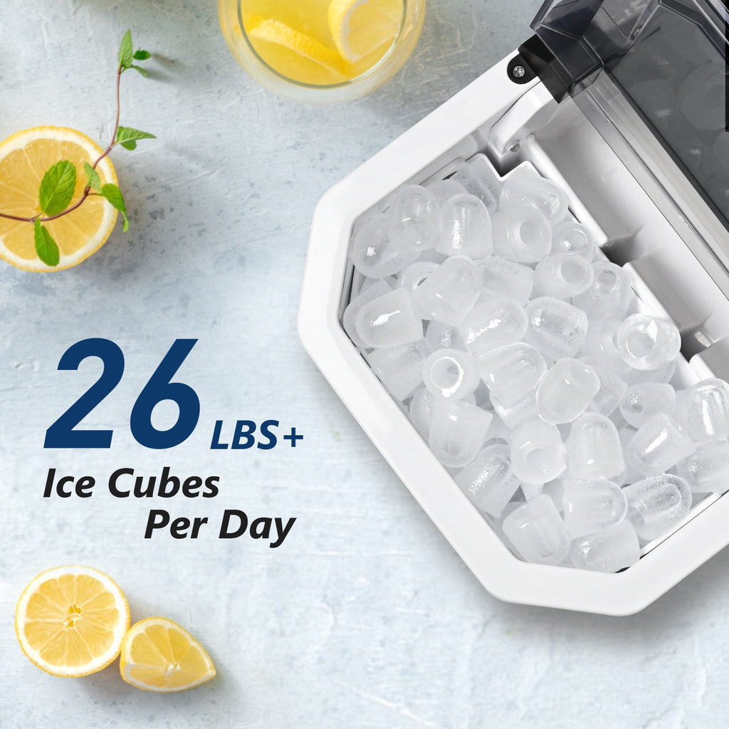 Simzlife Ice Makers Countertop, 9 Cubes in 6 Mins, 26lbs/Day, Portable Ice Maker with Carry Handle, Self-Cleaning Ice Maker with Ice Scoop & Basket for Home/Kitchen/Office/RV.(Black)
