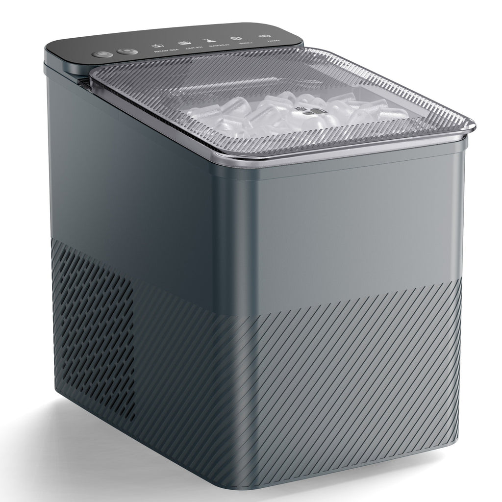 Simzlife Ice Maker Countertop, 9 Cubes Ready in 6 Mins, 26lbs in 24Hrs, Self-Cleaning Ice Machine with Ice Scoop and Basket, 2 Sizes of Bullet Ice for Home Kitchen Office Bar Party, Grey