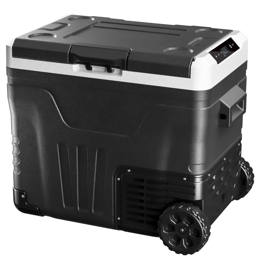 Simzlife 12 Volt Refrigerator, 53QT(50L) Electric Cooler, Portable Freezer 12V/24V DC 110-240V AC, 12V Fridge -4℉~68℉, 12V Cooler with Wheels & 2 Baskets for Travel, Truck, Boat, Camping