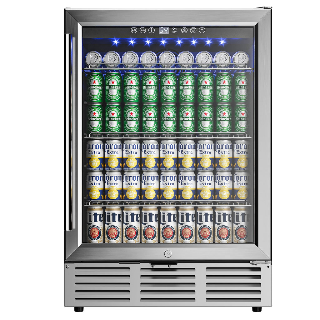 Simzlife 24 Inch Beverage Refrigerator, 180 Can Built-in Beverage Cooler, Under Counter Beer Fridge with Glass Door for Soda, Water, Wine - For Kitchen, Bar or Office