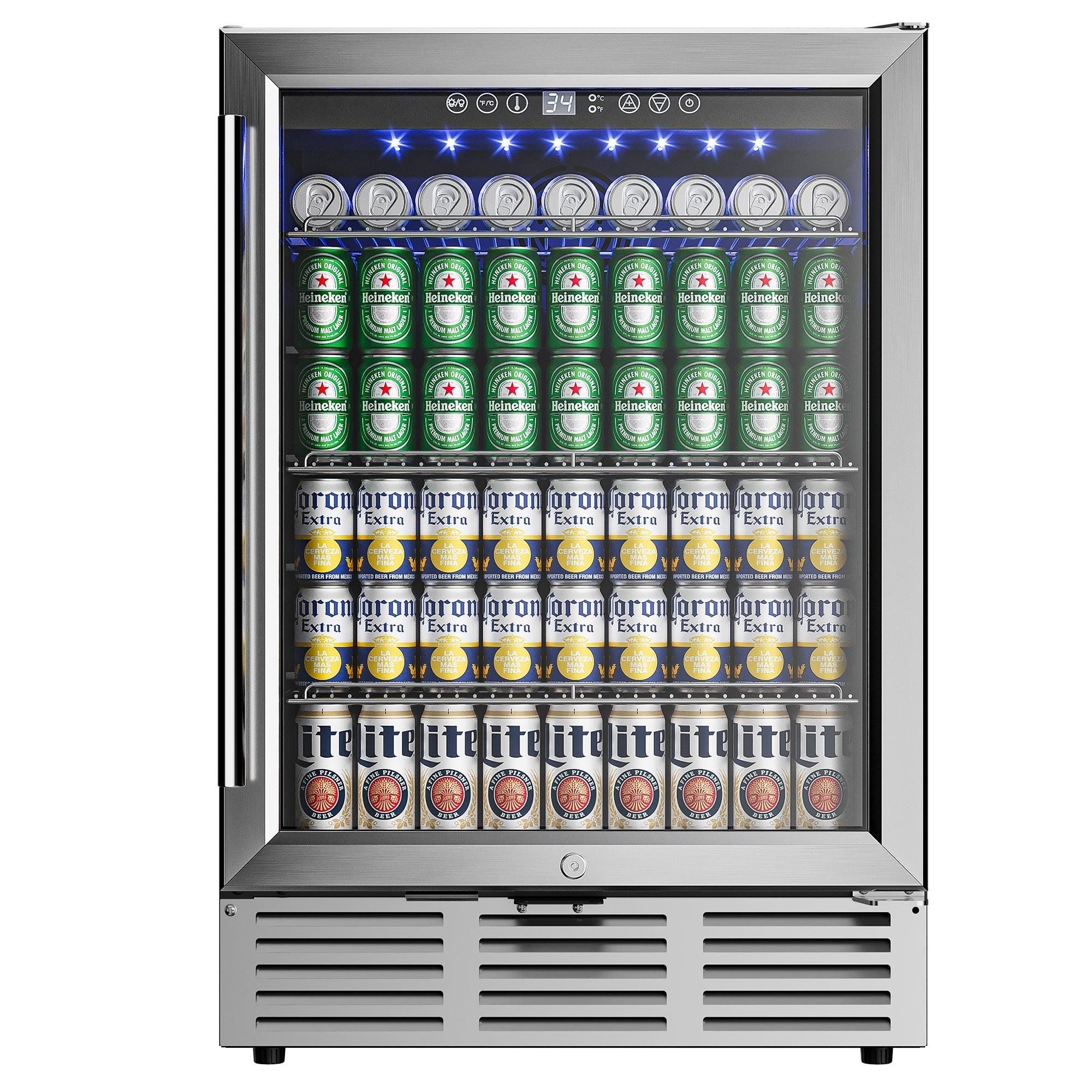 Simzlife 24 Inch Beverage Refrigerator, 180 Can Built-in Beverage Cooler, Under Counter Beer Fridge with Glass Door for Soda, Water, Wine - For Kitchen, Bar or Office