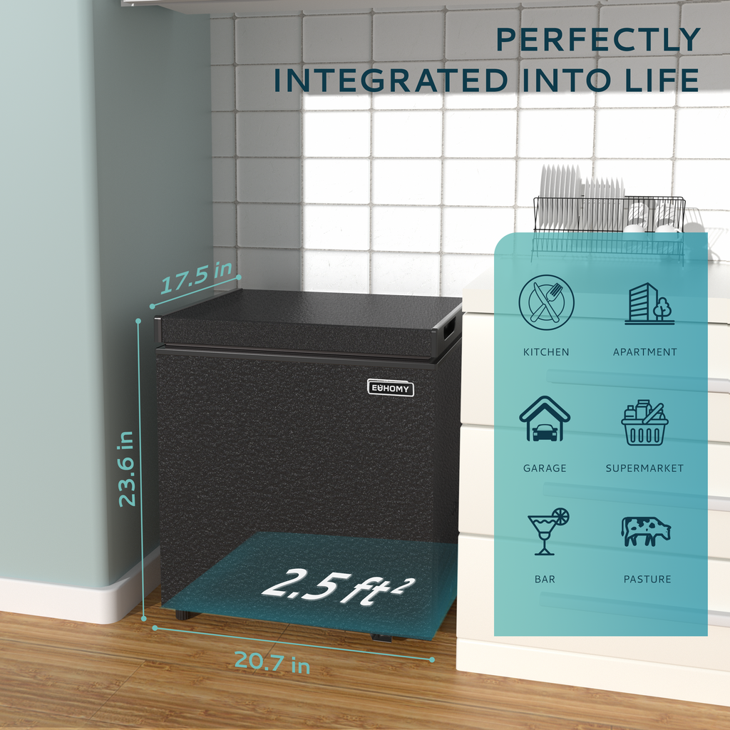 Simzlife 2.8 Cu.Ft Chest Freezer with Removable Basket, Small Deep Freezer Adjustable 7 Thermostat, Quiet Mini Freezer with Top Door, Energy Saving for Apartment/Garage/Basement/Dorm/Home,Black