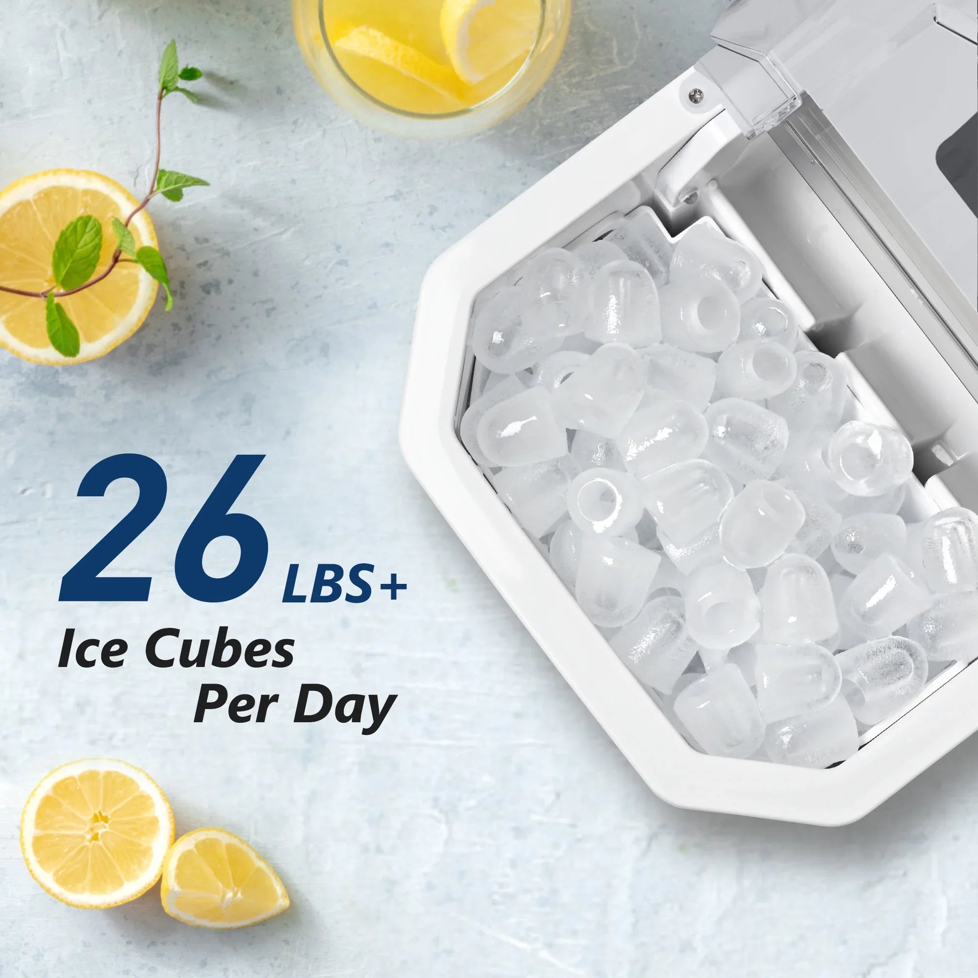 Simzlife Ice Makers Countertop, 9 Cubes in 6 Mins, 26lbs/Day, Portable Ice Maker with Carry Handle, Self-Cleaning Ice Maker with Ice Scoop & Basket for Home/Kitchen/Office/RV.(White)