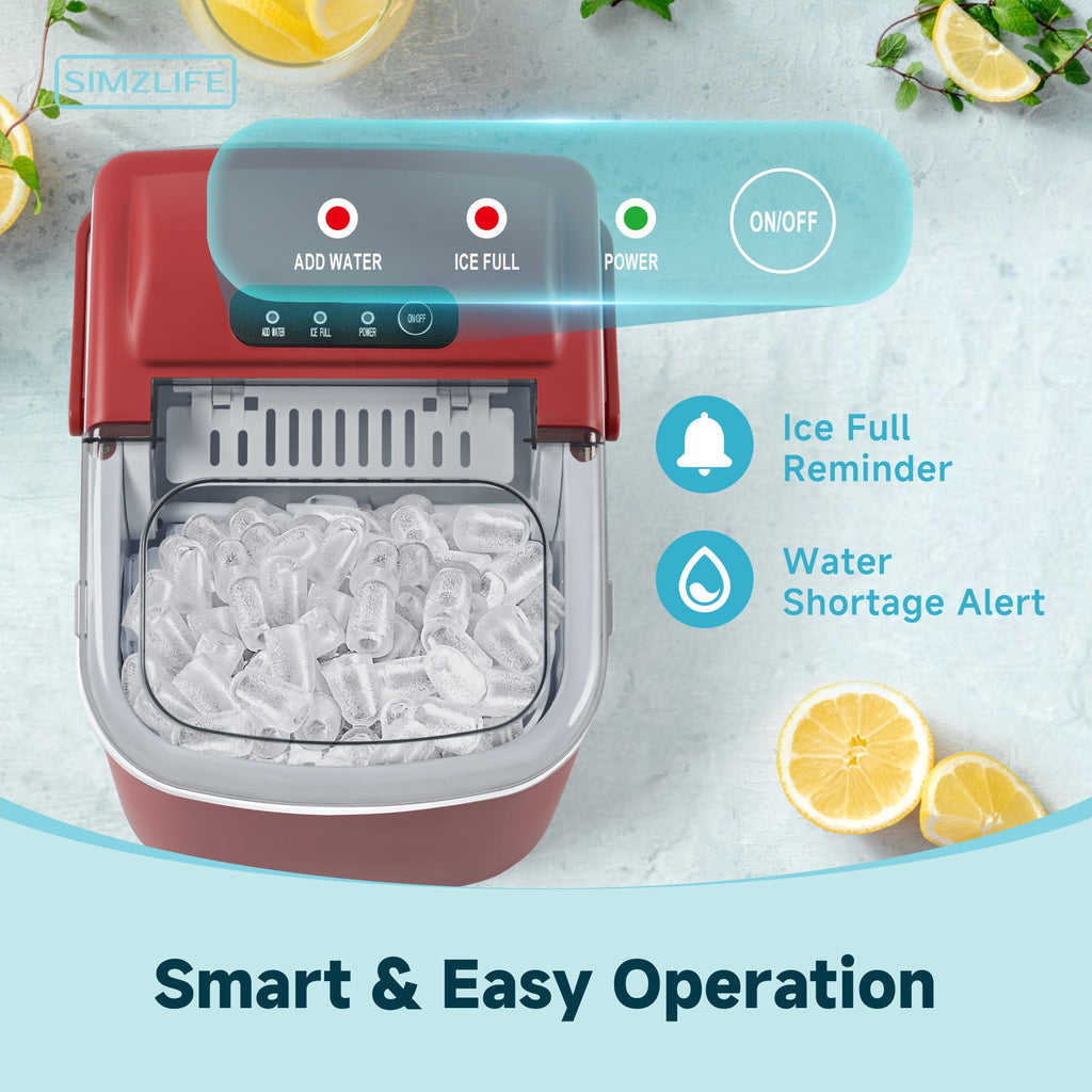 Simzlife Countertop Ice Maker Machine with Handle, 26lbs Per Day, 9 Ice Cubes Ready in 6 Mins, Auto-Cleaning Portable Ice Maker with Basket and Scoop, for Home/Kitchen/Camping/RV