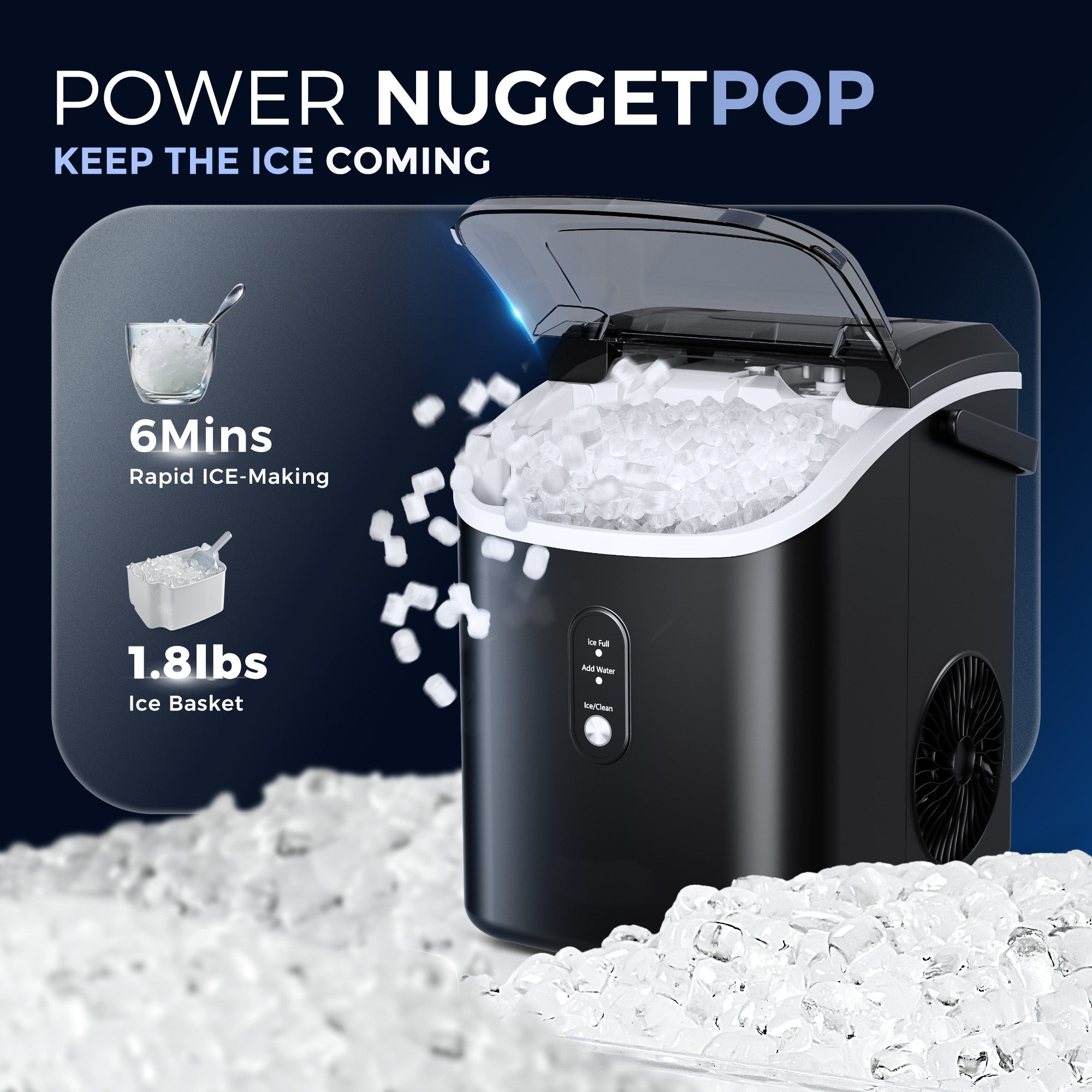 Simzlife 35lbs/24H Nugget Ice Maker Countertop,Portable Ice Maker Machine with Auto-Cleaning, Black