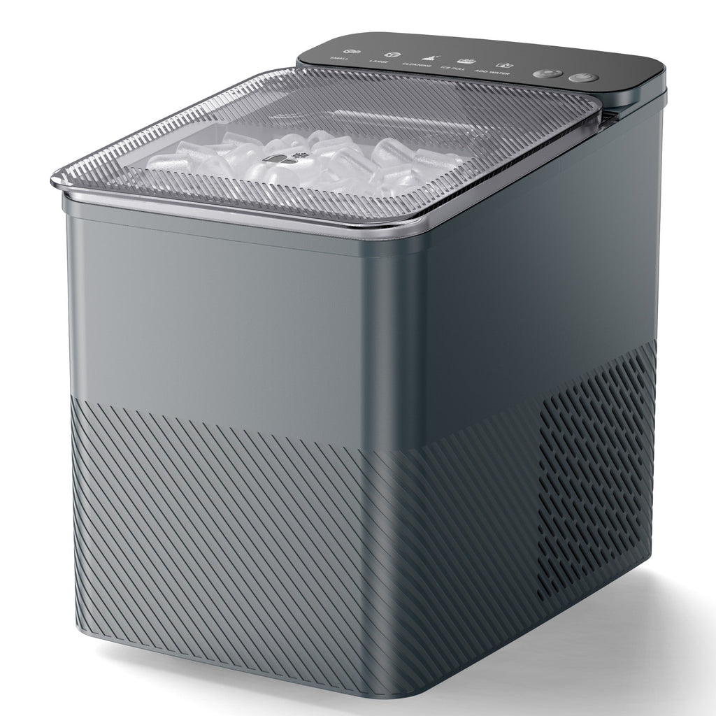 Simzlife Ice Maker Countertop, 9 Cubes Ready in 6 Mins, 26lbs in 24Hrs, Self-Cleaning Ice Machine with Ice Scoop and Basket, 2 Sizes of Bullet Ice for Home Kitchen Office Bar Party, Grey
