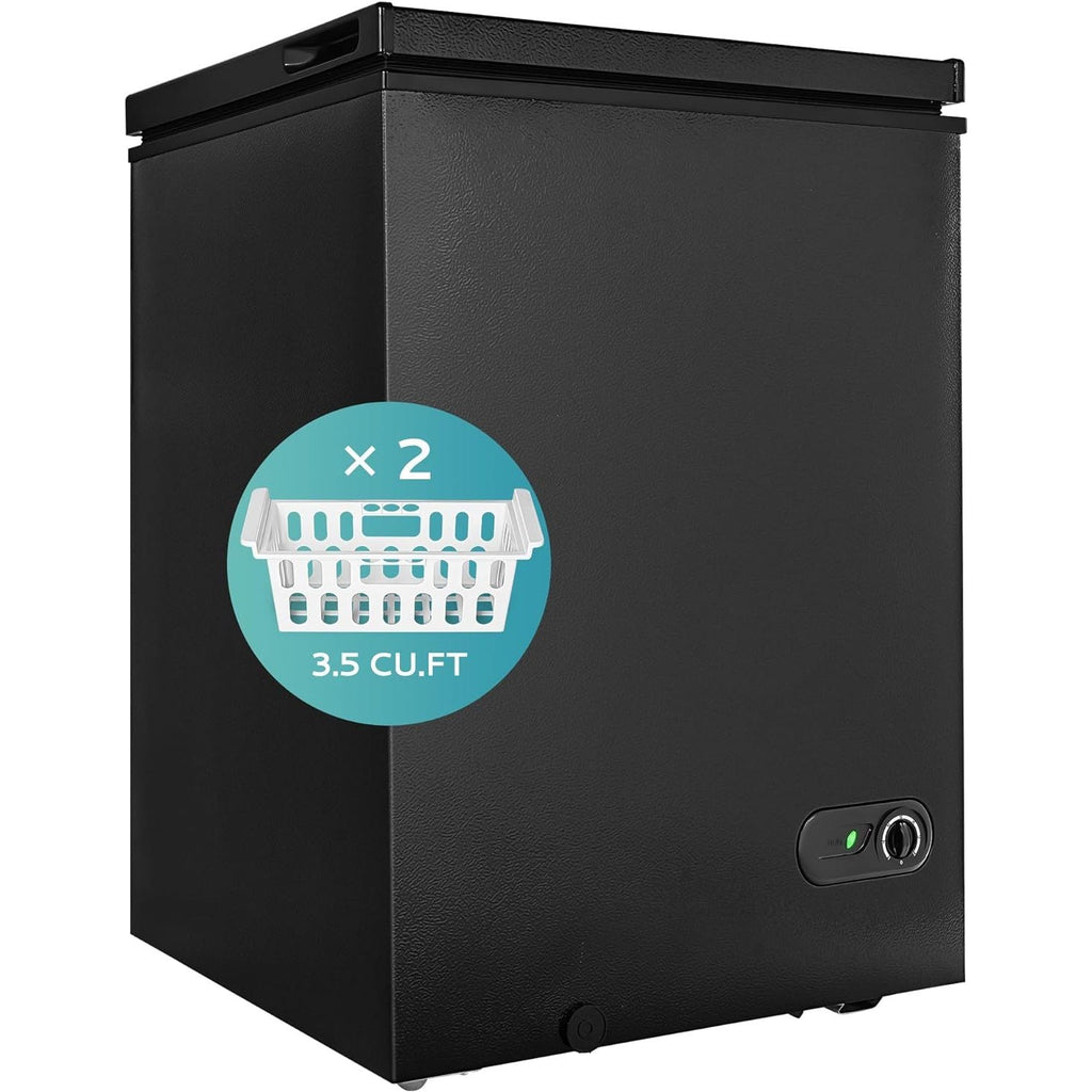 Simzlife 3.5 Cu.Ft Chest Freezer with Removable Basket, Small Deep Freezer Adjustable 7 Thermostat, Quiet Mini Freezer Free-Standing Top Door, Energy Saving for Apartment/Garage/Basement/Dorm/Home,Black