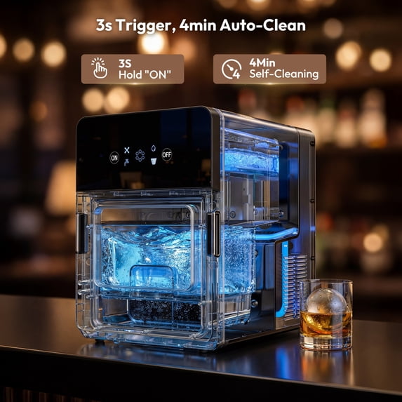 Simzlife Sphere Ice Maker, 6cm Clear Ice Ball Machine, 3 Balls/Batch for Whiskey & Cocktails, Touch Control