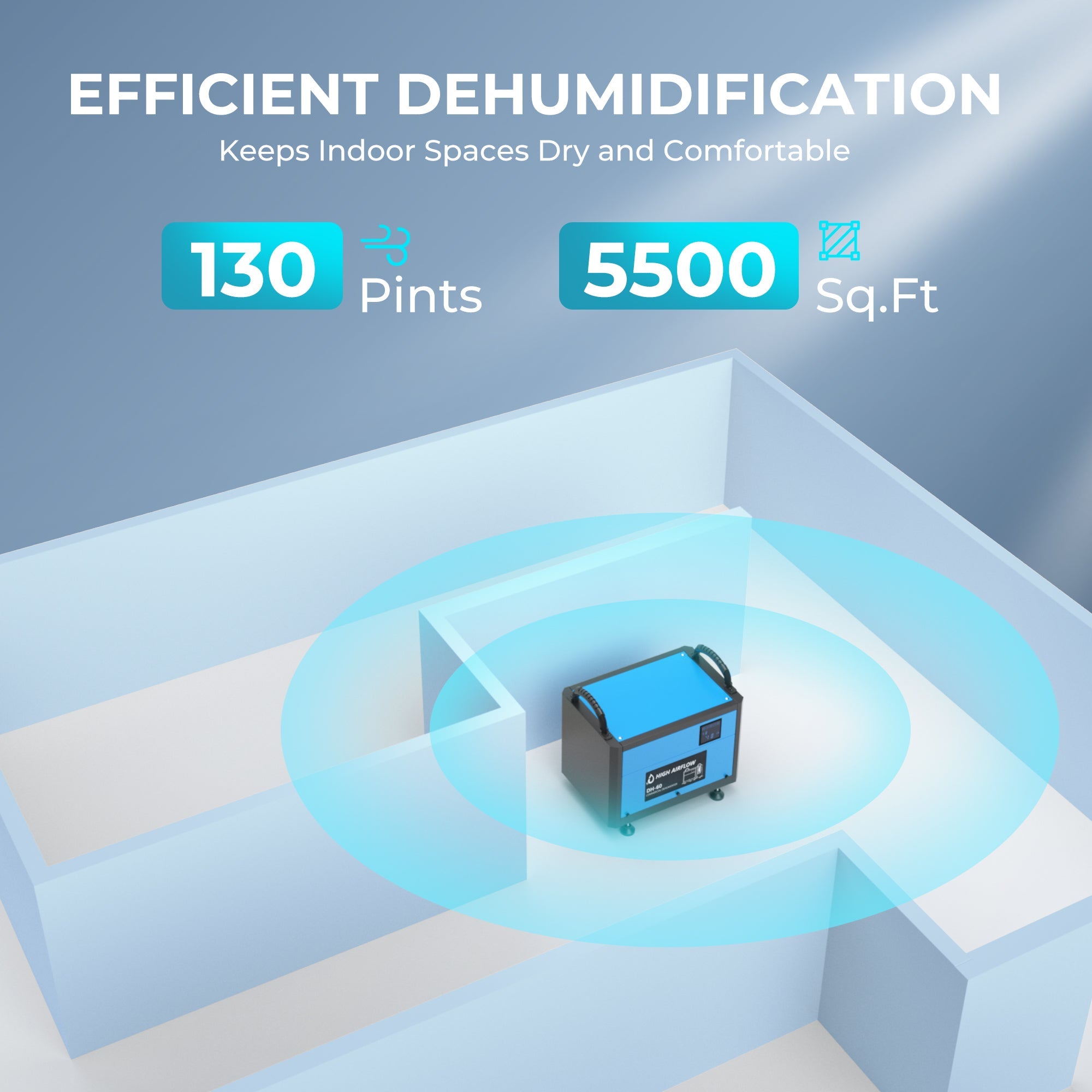 Simzlife 130 Pints Crawl Space Dehumidifier with Drain Hose, up to 5500 sq.ft, Timer on/off, Automatic Dehumidifier