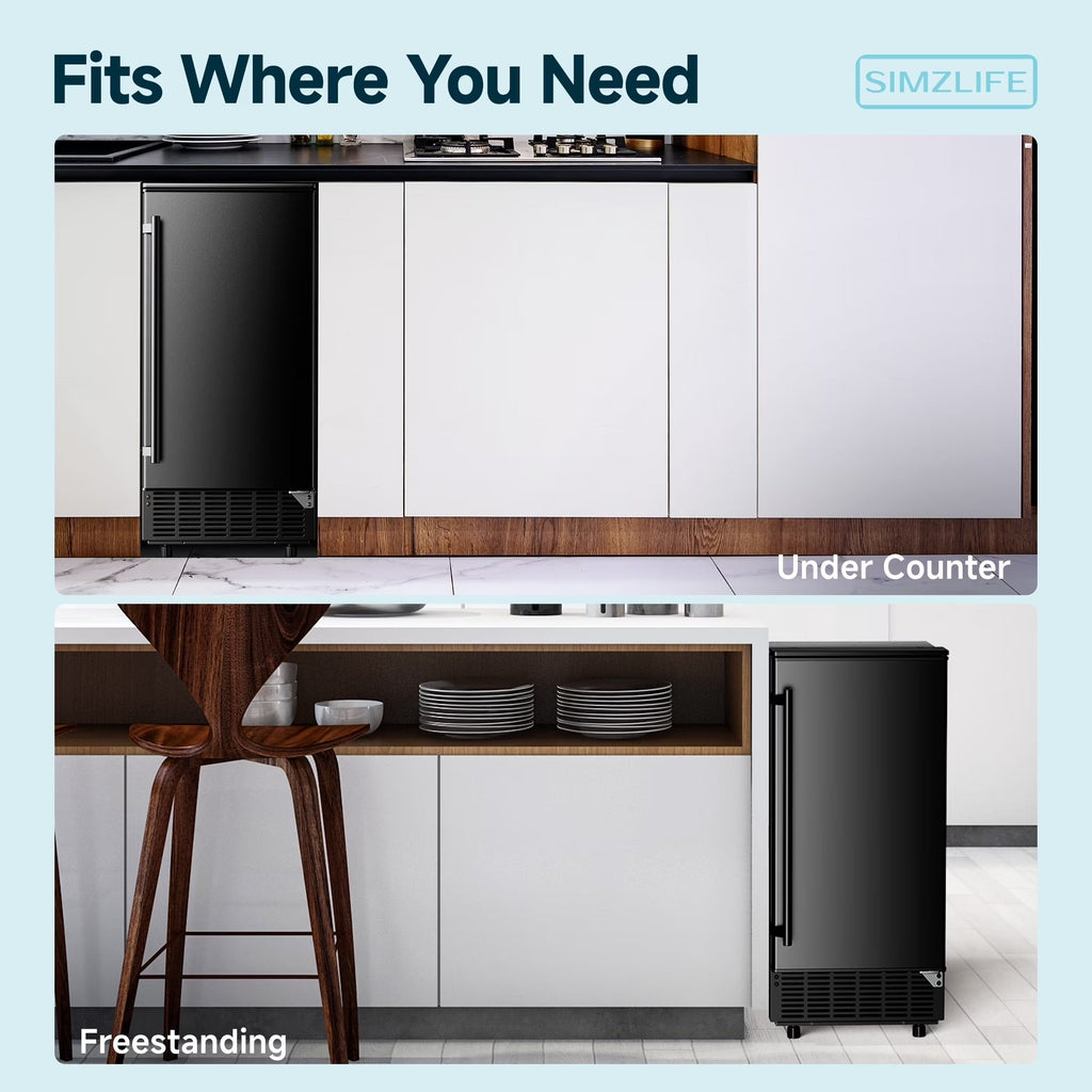 SIMZLIFE Built-in Ice Maker 80Lbs/24H, Under Counter or Freestanding, Self-Cleaning, Kitchen & Bar, Black