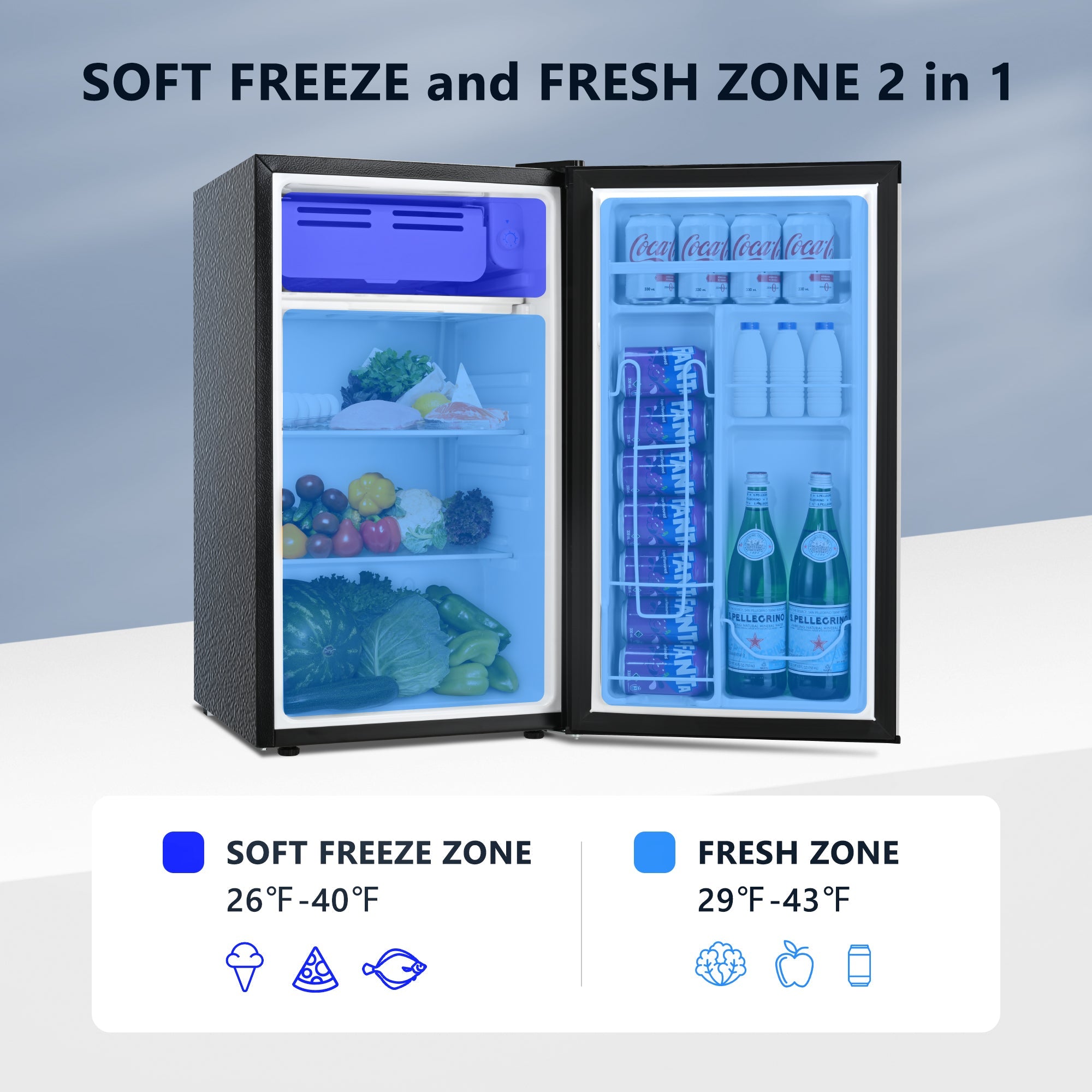 Simzlife 3.2 Cu.ft Mini Fridge with Freezer，Compact Design with Single Door ，19.3 in D，31.9 in H, Silver