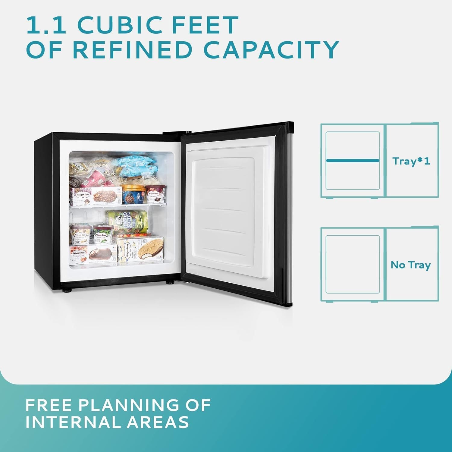 Simzlife Mini Freezer Countertop,1.1 Cubic Feet, Single DoorCompact Upright Freezer with Reversible Stainless Steel Door, Removable Shelves, Small freezer for Home/Dorms/Apartment/Office(Silver)