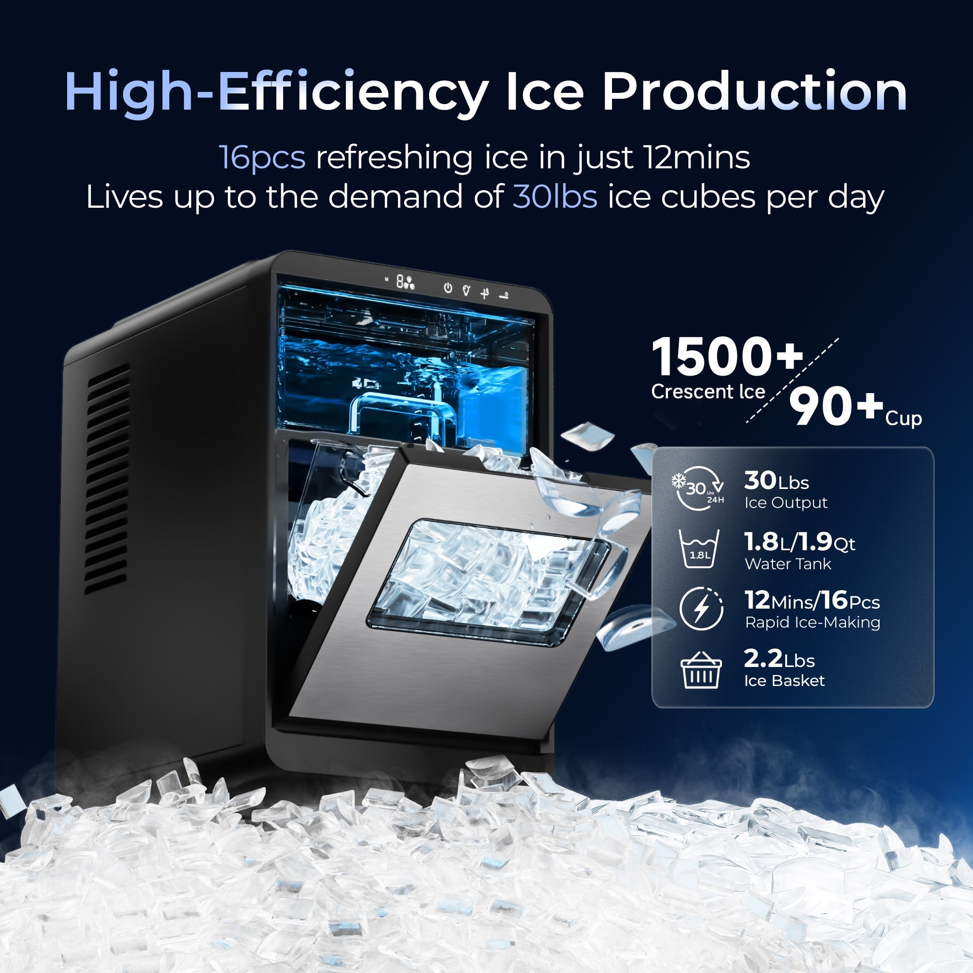 Simzlife Crescent Ice Makers Countertop, 35Lbs/24H, 16Pcs in 12Mins, Auto Deep Cleaning, Timer, Portable Crescent Ice Maker Countertop with Crystal-Clear Ice Cubes for Home/Office/Party