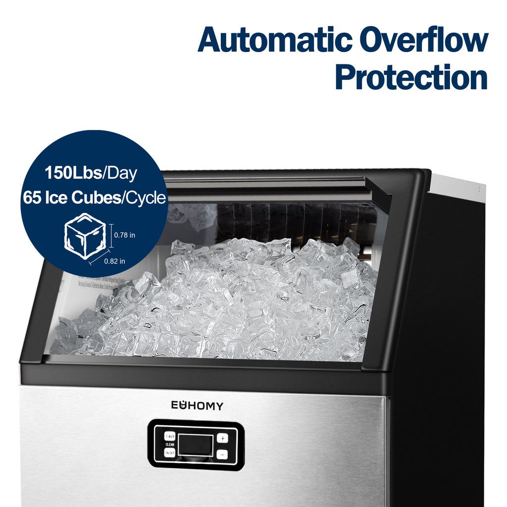 Simzlife Commercial Ice Maker Machine, 150lbs/24H Stainless Steel Under Counter ice Machine with 33lbs Ice Storage Capacity, Freestanding Ice Maker
