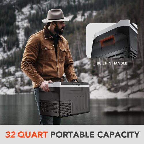 Simzlife 12 Volt Car Refrigerator 32 Quart Portable Fridge Freezer Compressor Cooler 12/24V DC 110~240 Volt AC for Truck Van RV Camper SUV Travel Camping Road Trips