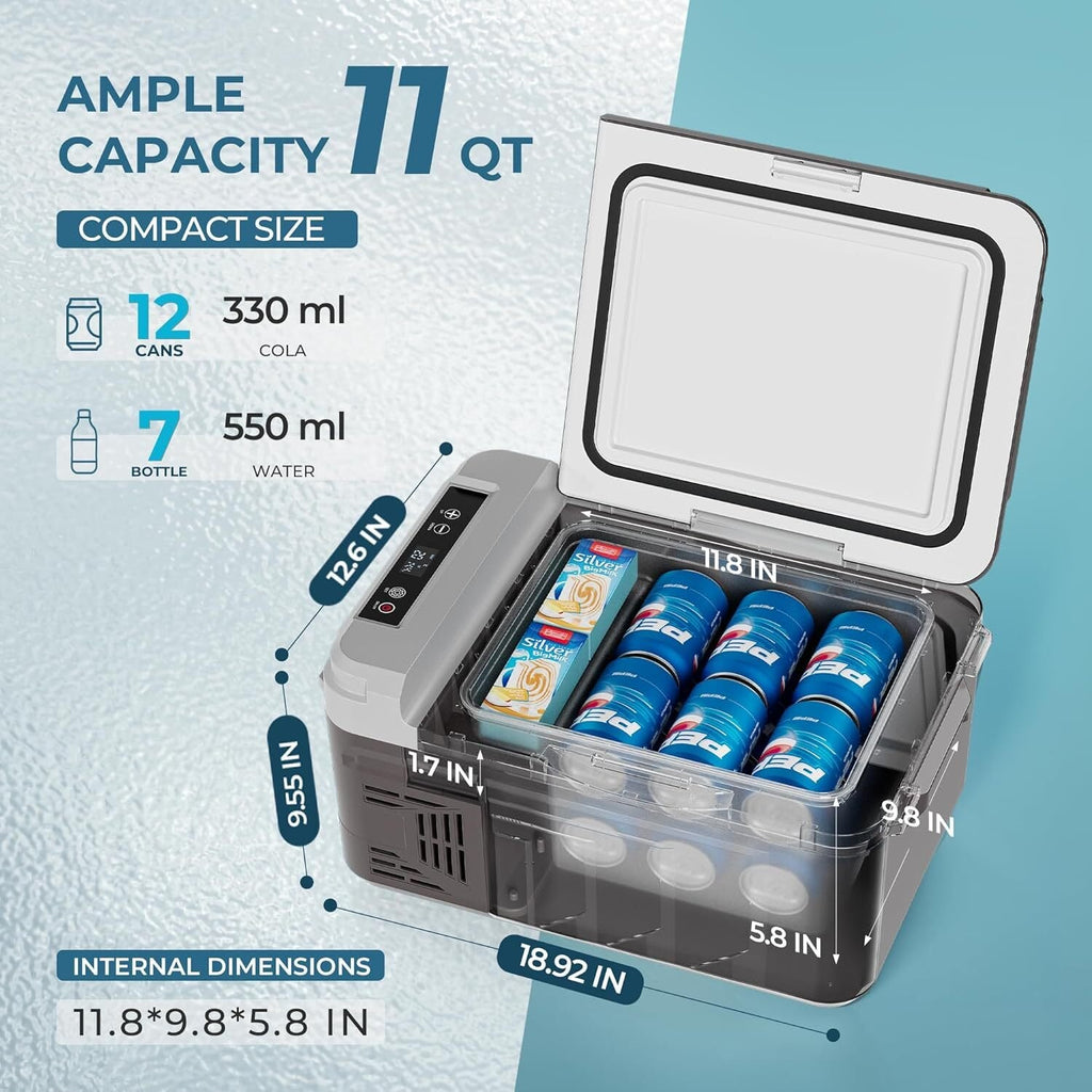Simzlife 12 Volt Refrigerator, 11 Quart (10L) Car Fridge with APP Control, Car Refrigerator -4℉~68℉, Portable Freezer for RV, Camping, Travel