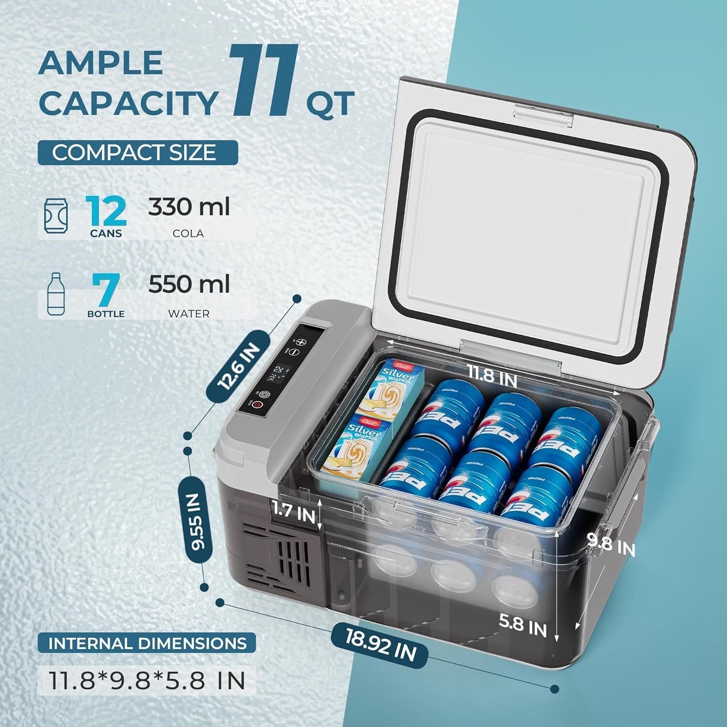Simzlife 12 Volt Refrigerator, 11 Quart (10L) Car Fridge with APP Control, Car Refrigerator -4℉~68℉, Portable Freezer for RV, Camping, Travel