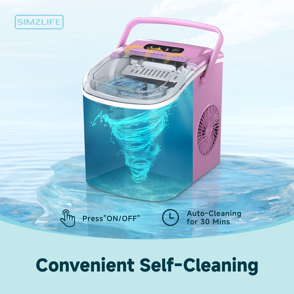 Simzlife Countertop Ice Maker Machine with Handle, 26lbs Per Day, 9 Ice Cubes Ready in 6 Mins, Auto-Cleaning Portable Ice Maker with Basket and Scoop, for Home/Kitchen/Camping/RV