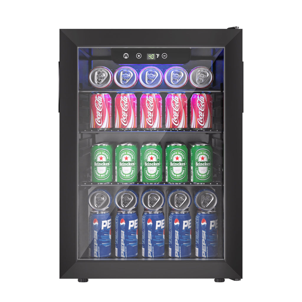 Simzlife 100 Can Beverage Refrigerator and Cooler with Glass Door for Home, 18.8 in D, 25 in H, Black