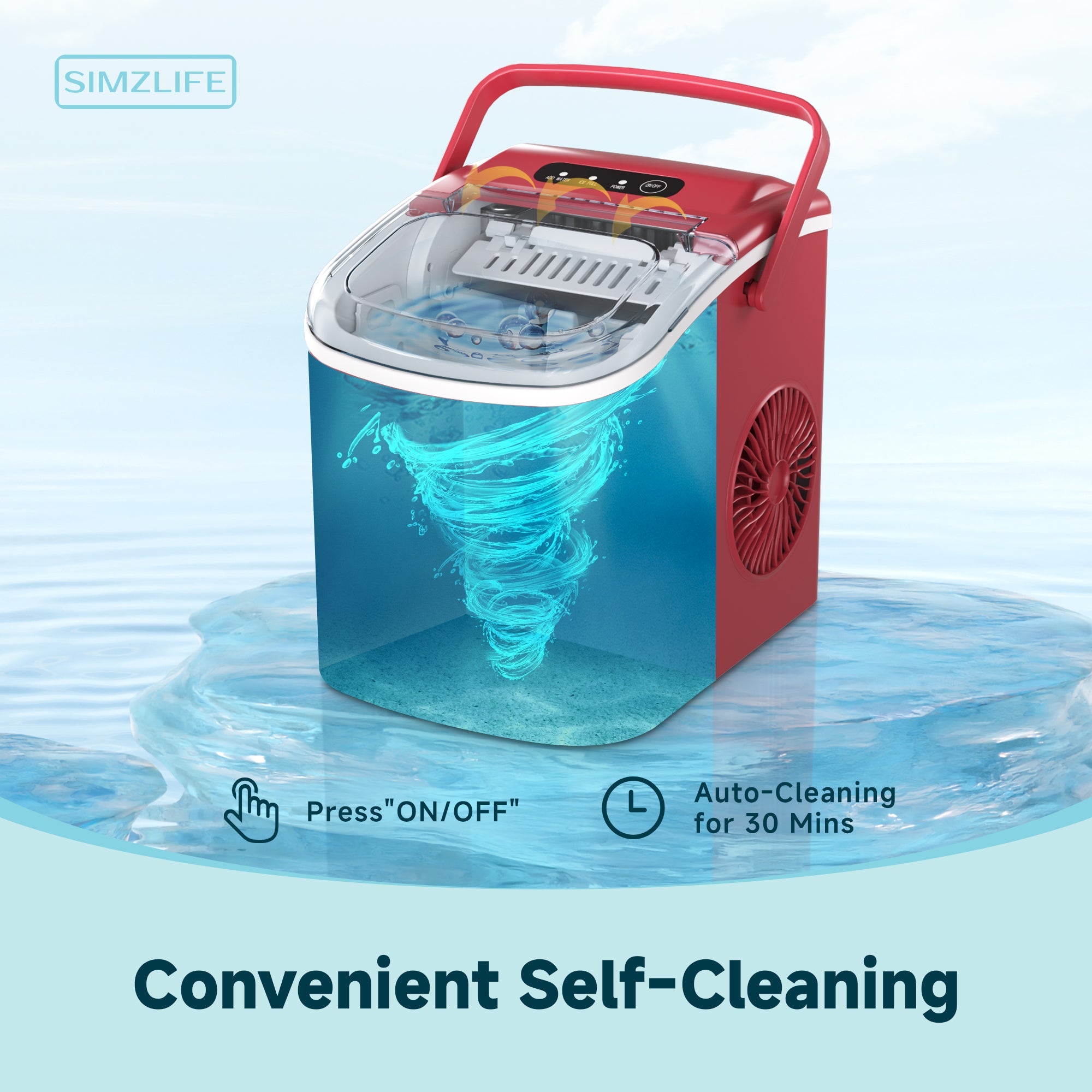 Simzlife Countertop Ice Maker Machine with Handle, 26lbs Per Day, 9 Ice Cubes Ready in 6 Mins, Auto-Cleaning Portable Ice Maker with Basket and Scoop, for Home/Kitchen/Camping/RV