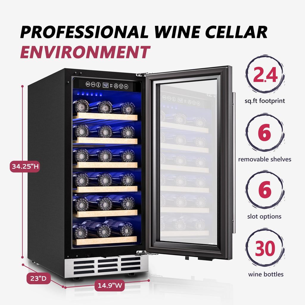 Simzlife 15 Inch Under-counter Refrigerators, Single Zone Wine Fridge, Wine Refrigerator Digital Temperature Control, Freestanding Wine Chiller with Removable Shelves