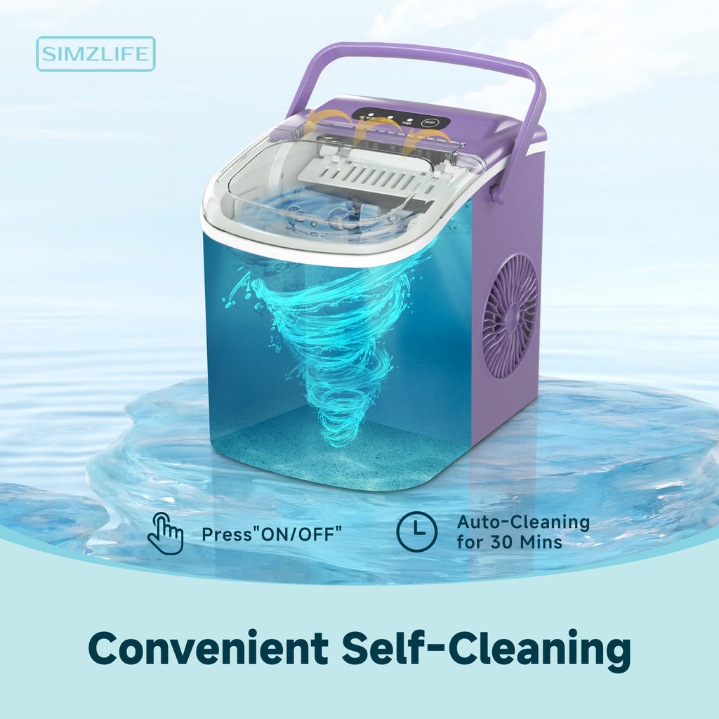 Simzlife Countertop Ice Maker Machine with Handle, 26lbs Per Day, 9 Ice Cubes Ready in 6 Mins, Auto-Cleaning Portable Ice Maker with Basket and Scoop, for Home/Kitchen/Camping/RV