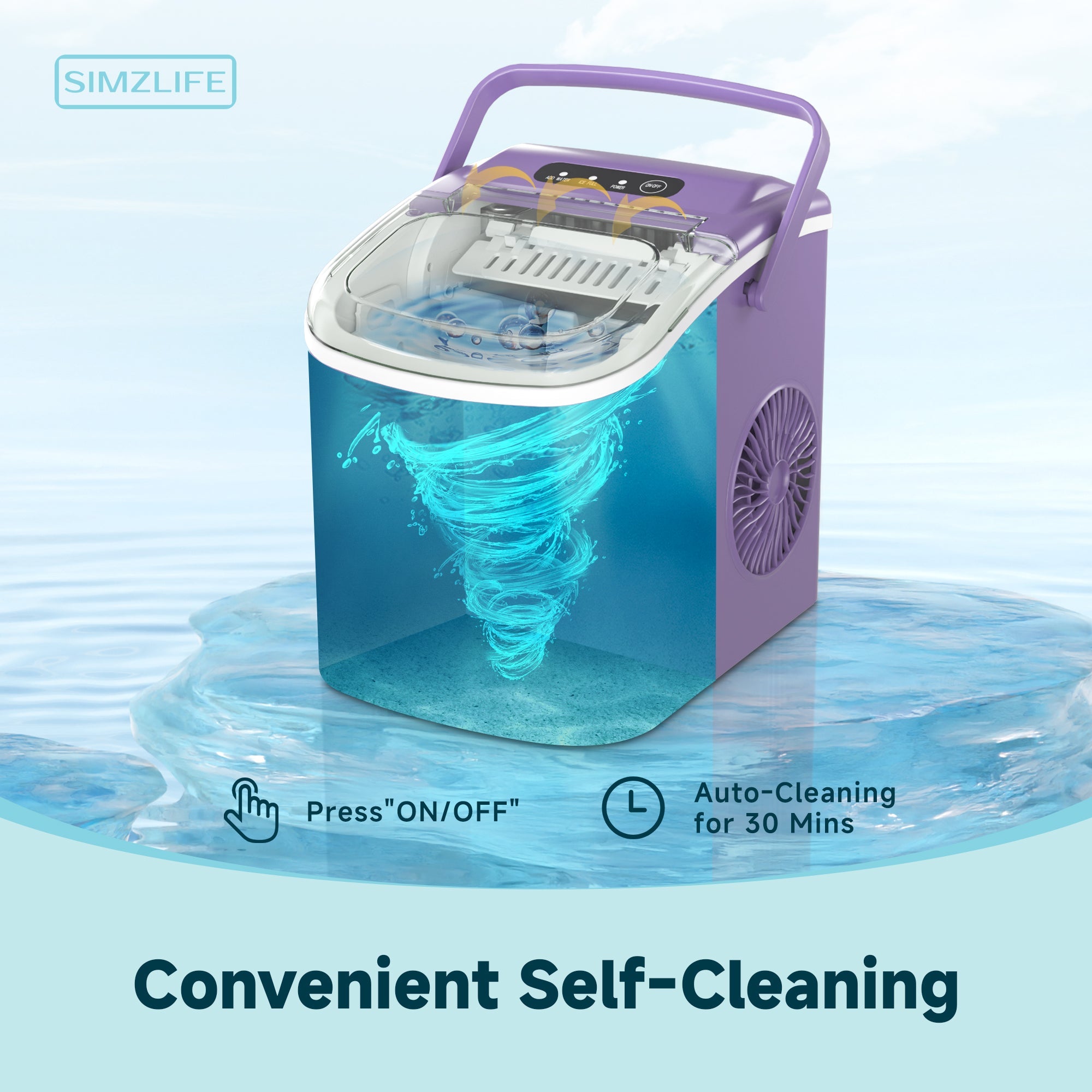 Simzlife Countertop Ice Maker Machine with Handle, 26lbs Per Day, 9 Ice Cubes Ready in 6 Mins, Auto-Cleaning Portable Ice Maker with Basket and Scoop, for Home/Kitchen/Camping/RV