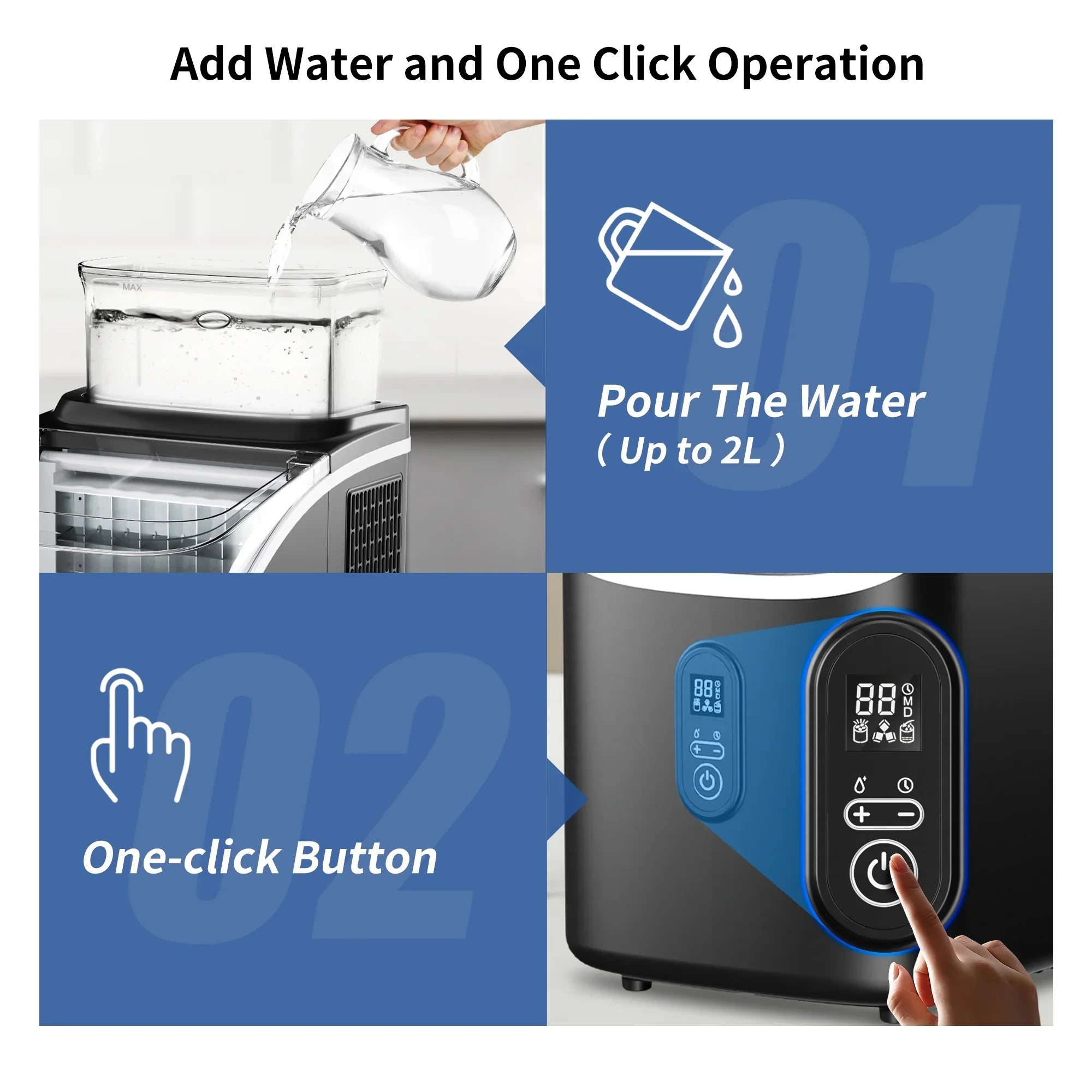 Simzlife Ice Maker Countertop, Portable Ice Cube Maker Machine with 2.0L Detachable Water Tank, 30Lbs/Day, Self-Cleaning