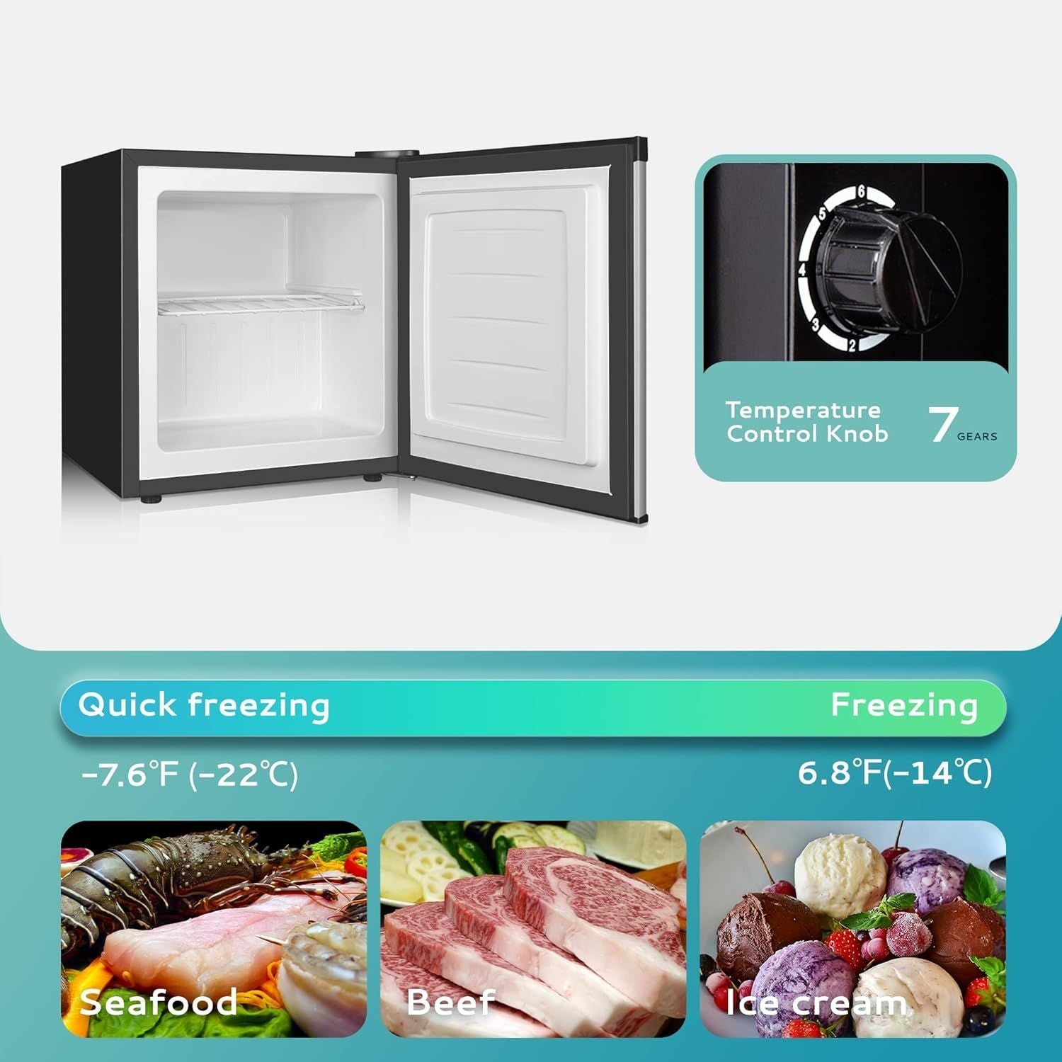 Simzlife Mini Freezer Countertop,1.1 Cubic Feet, Single DoorCompact Upright Freezer with Reversible Stainless Steel Door, Removable Shelves, Small freezer for Home/Dorms/Apartment/Office(Silver)