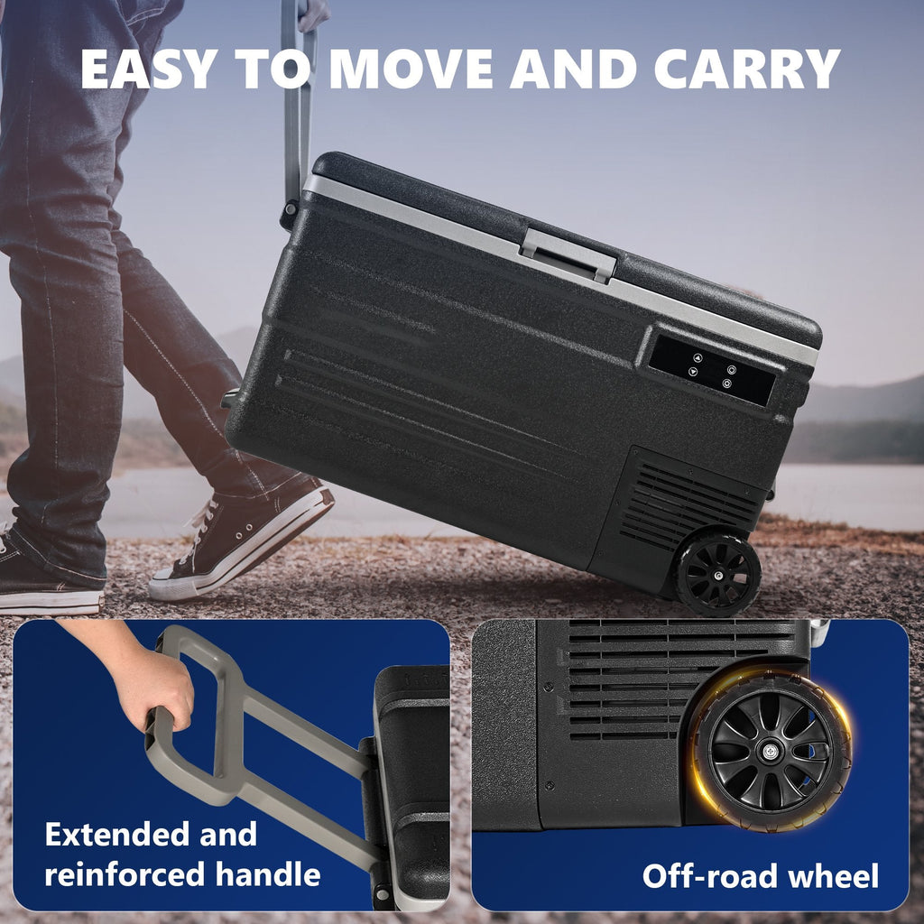 Simzlife 12 Volt Car Refrigerator, 80QT(75L) Portable Car Fridge with Wheels, 0℉~68℉, 12/24V DC & 110-240V AC,  Black