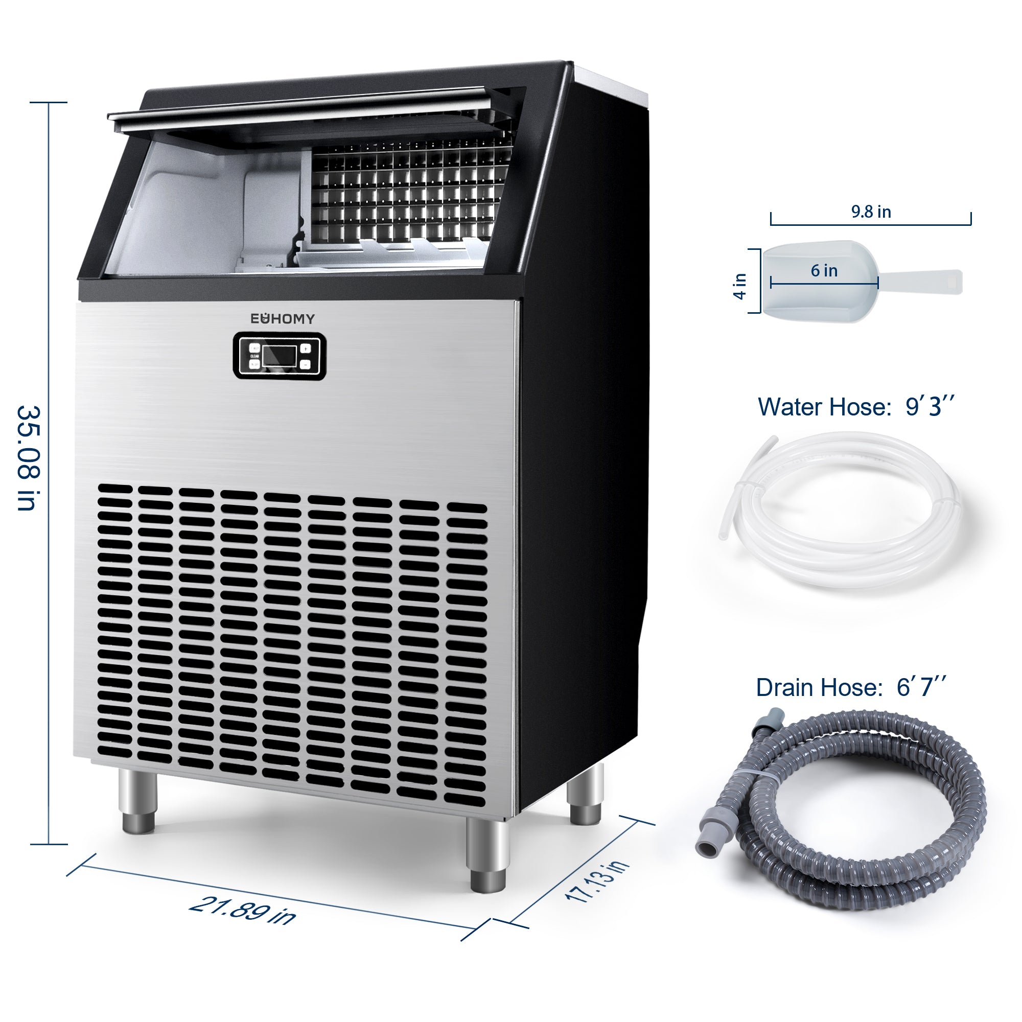 Simzlife Commercial Ice Maker Machine, 200lbs Daily Output, Under Counter ice Machine with 65lbs Ice Storage Capacity, Perfect for Home/Bar/Restaurant/Outdoor Activities(Stainless Steel)