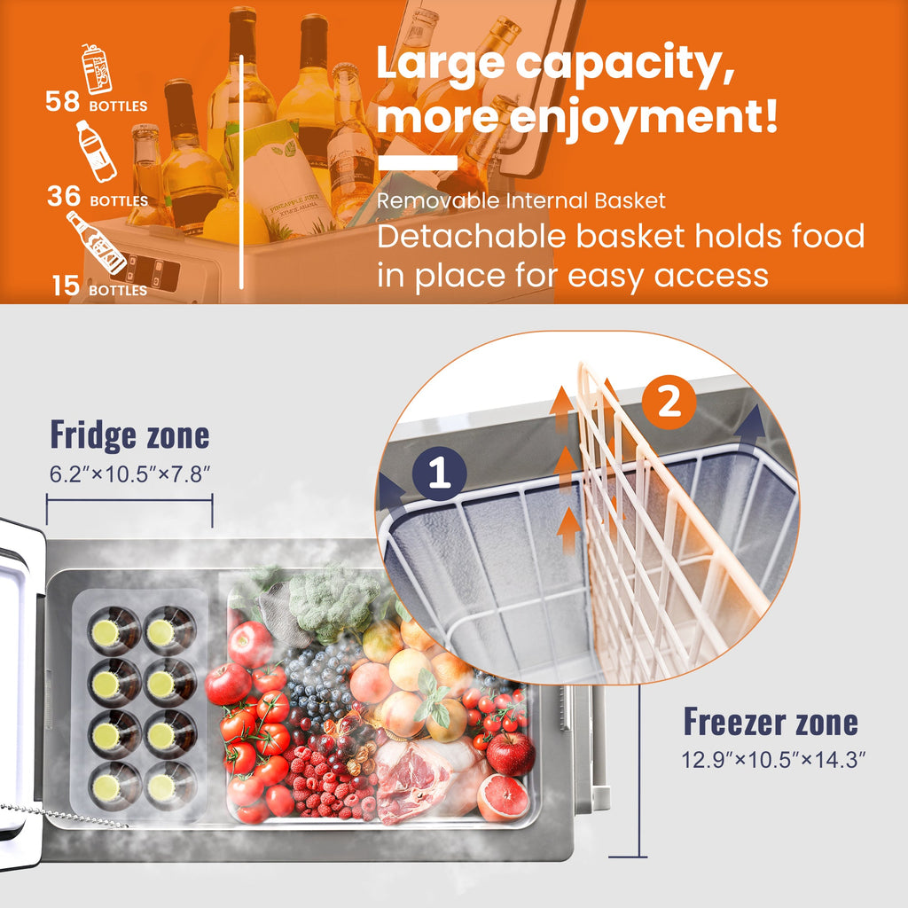 Simzlife 12 Volt Refrigerator, 47QT Electric Cooler, 12V Fridge APP Control, 12V Cooler -4℉~68℉, Portable Freezer 12/24V DC 110-240V AC for Camping, Travel, Truck, Home