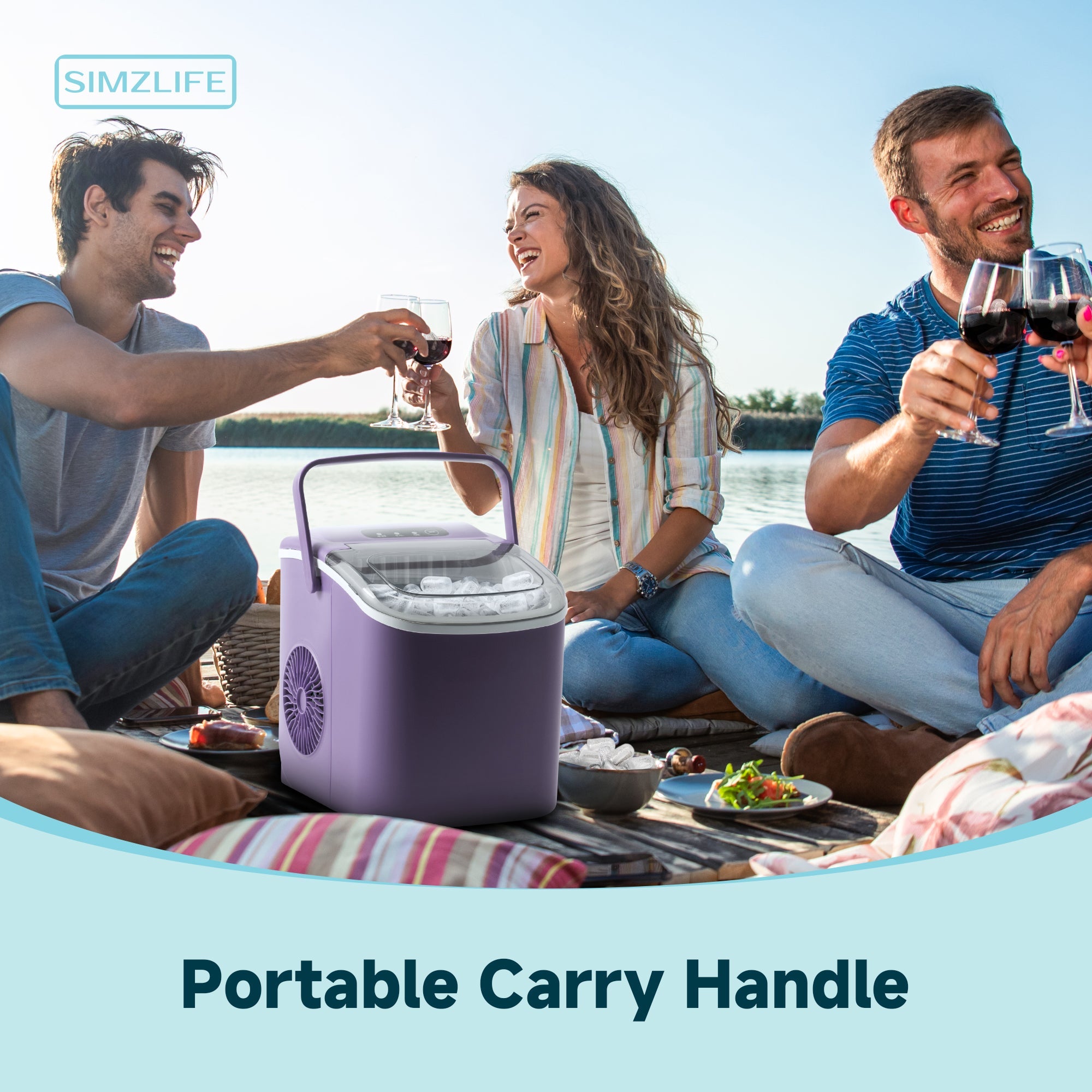 Simzlife Countertop Ice Maker Machine with Handle, 26lbs Per Day, 9 Ice Cubes Ready in 6 Mins, Auto-Cleaning Portable Ice Maker with Basket and Scoop, for Home/Kitchen/Camping/RV