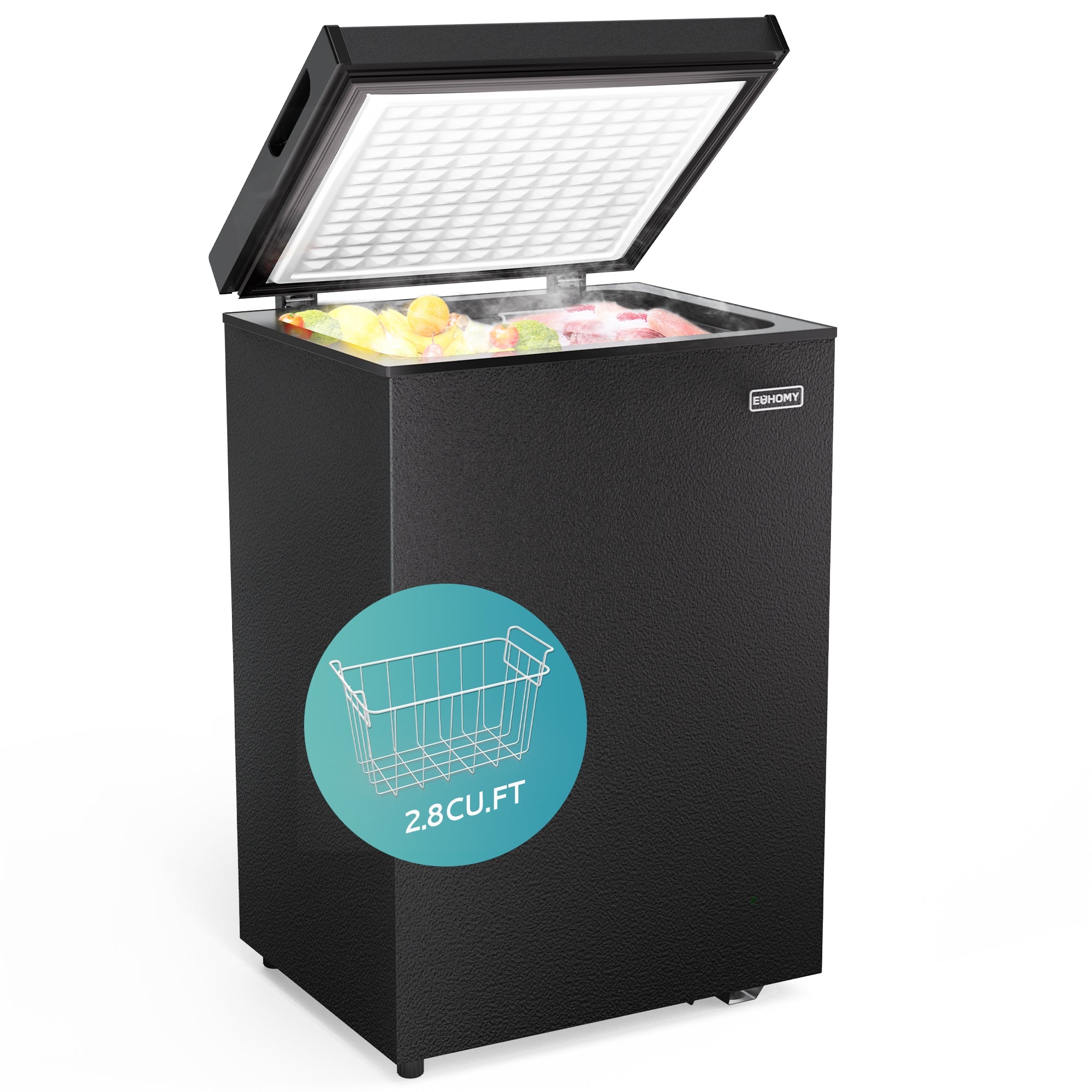 Simzlife 2.8 Cu.Ft Chest Freezer with Removable Basket, Small Deep Freezer Adjustable 7 Thermostat, Quiet Mini Freezer with Top Door, Energy Saving for Apartment/Garage/Basement/Dorm/Home,Black