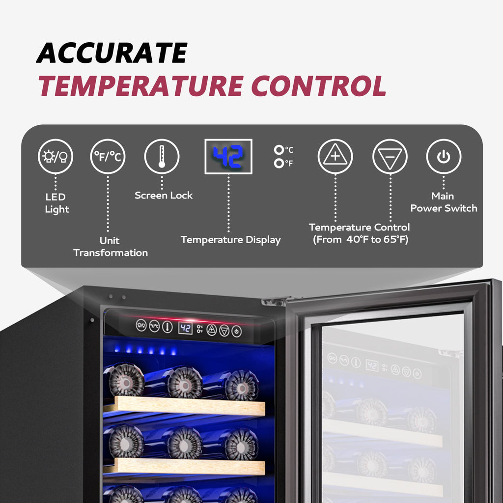 Simzlife 15 Inch Under-counter Refrigerators, Single Zone Wine Fridge, Wine Refrigerator Digital Temperature Control, Freestanding Wine Chiller with Removable Shelves