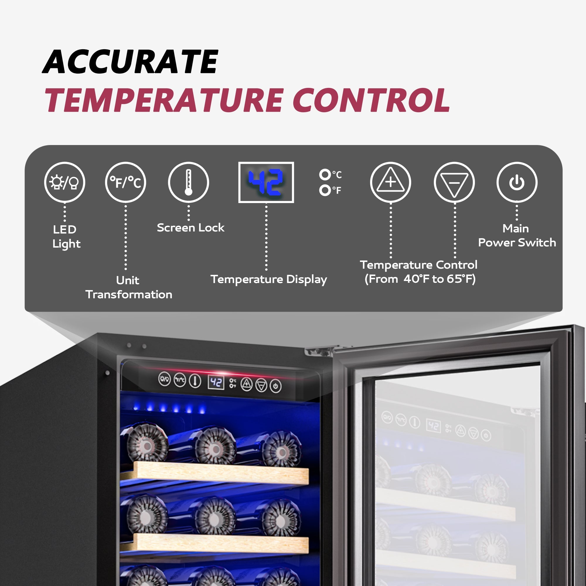Simzlife 15 Inch Under-counter Refrigerators, Single Zone Wine Fridge, Wine Refrigerator Digital Temperature Control, Freestanding Wine Chiller with Removable Shelves