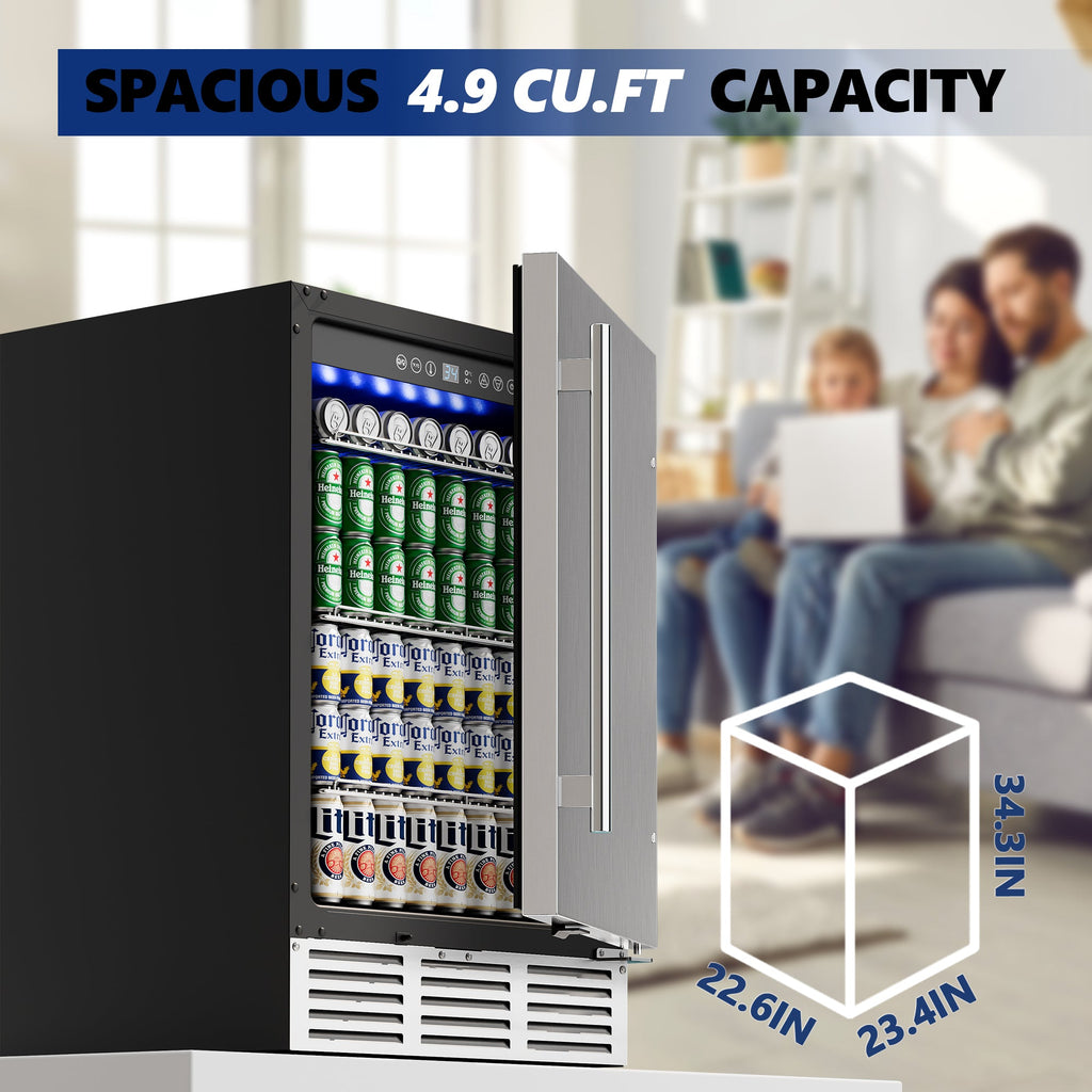 Simzlife 4.9 Cu.ft. Undercounter Freestanding Stainless Steel Door Beverage Refrigerator, 23.4 in W, 34.25 in H