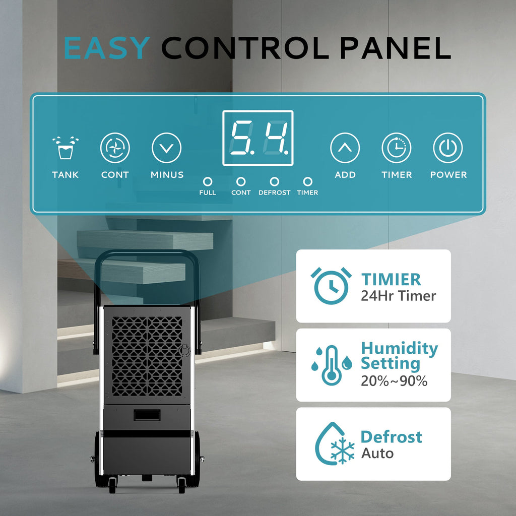 Simzlife 160 Pints Commercial Dehumidifier for Basement,Large Dehumidifier for Basement With Drain Hose,Timer and 4 Wheels,Industrial Dehumidifier for Flood Repairs,Drying Basement,Warehouse and Factory