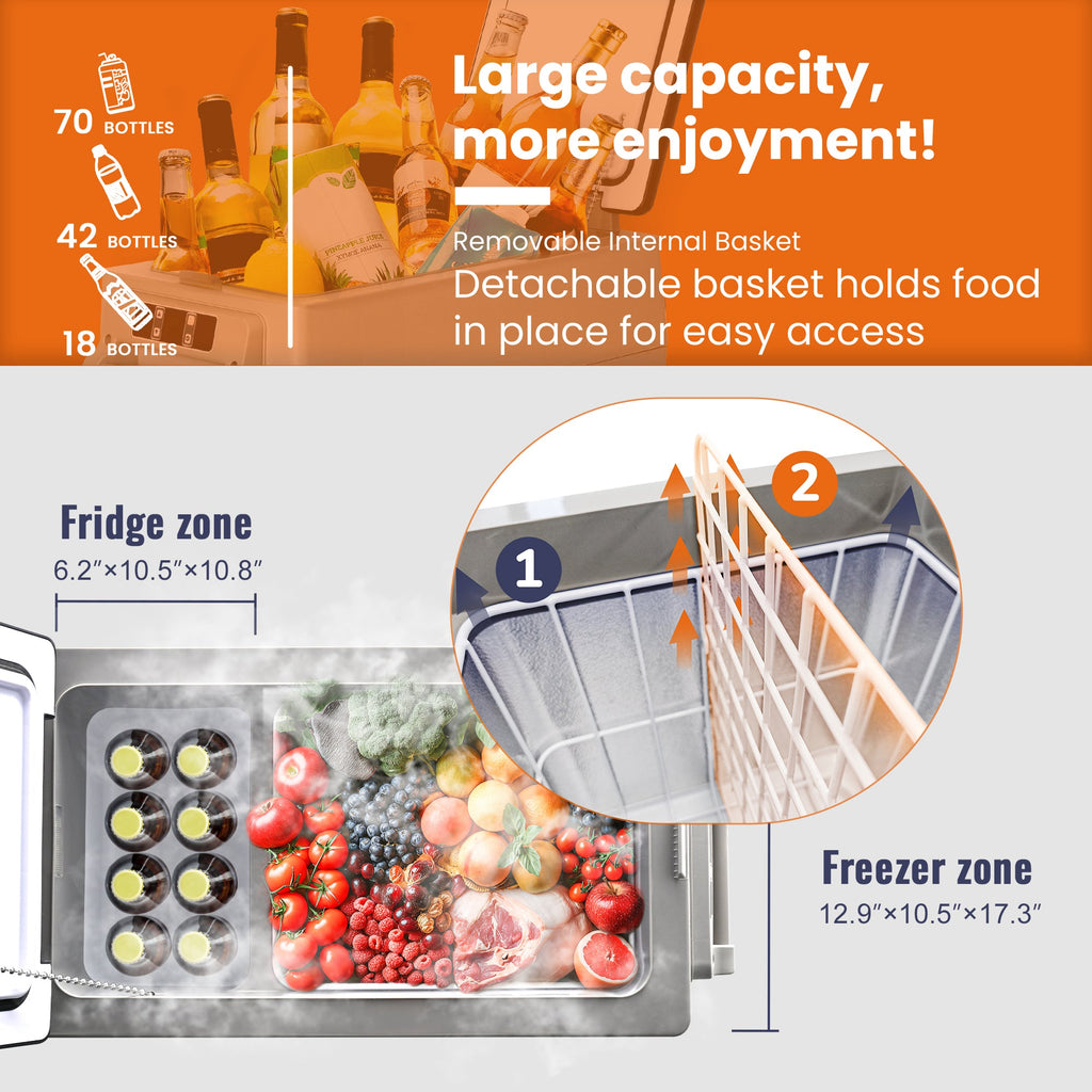 SIMZLIFE 12V Electric Car Refrigerator, 59QT RV Freezer Fridge, DC & AC - Home, Travel, Camping, Outdoor - Gray, 36.8 lb