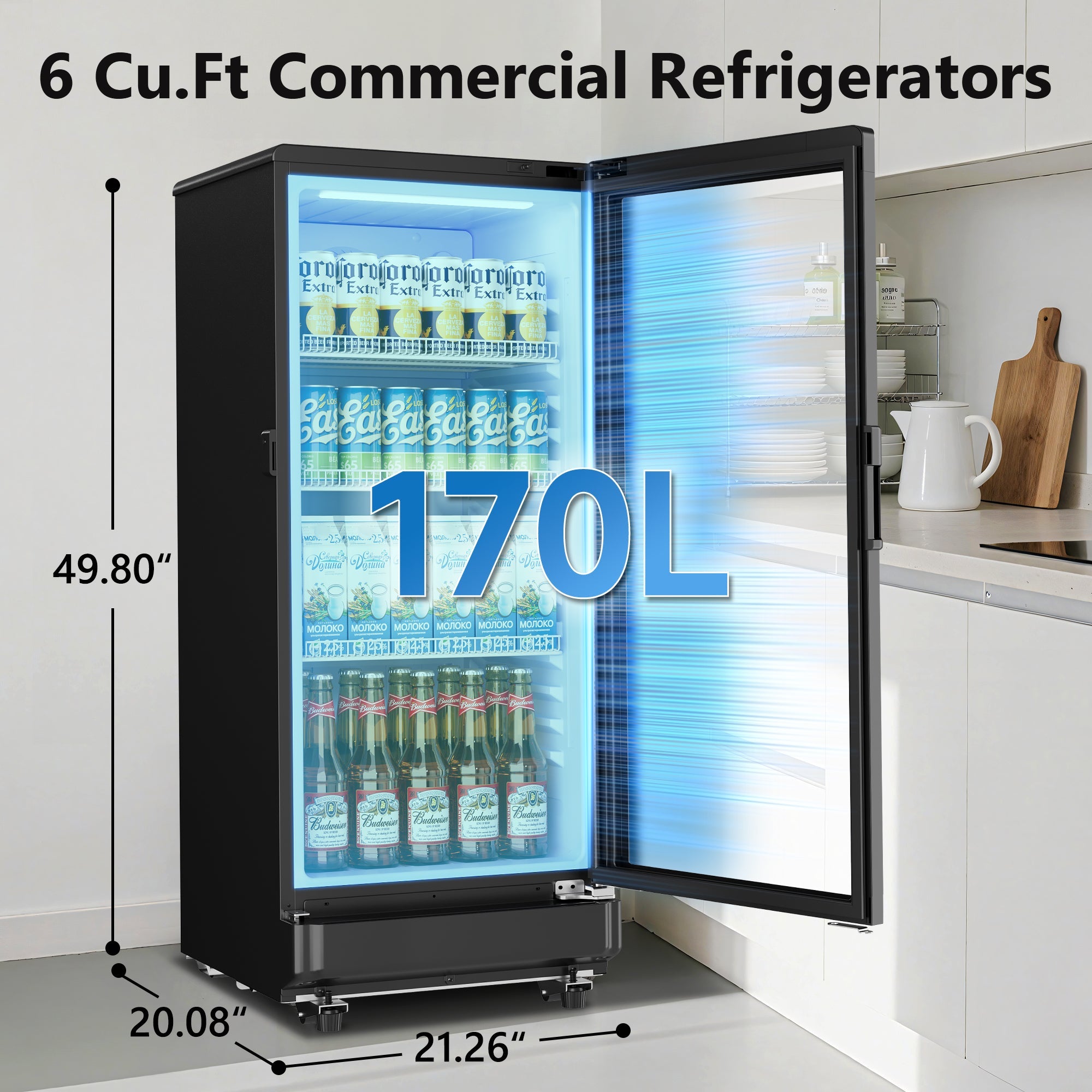 Simzlife Commercial&Residential Merchandiser Refrigerator, Outdoor Beverage Refrigerator with Double-Tempered Glass Door, Beverage Cooler for Bar, Office, Restaurant