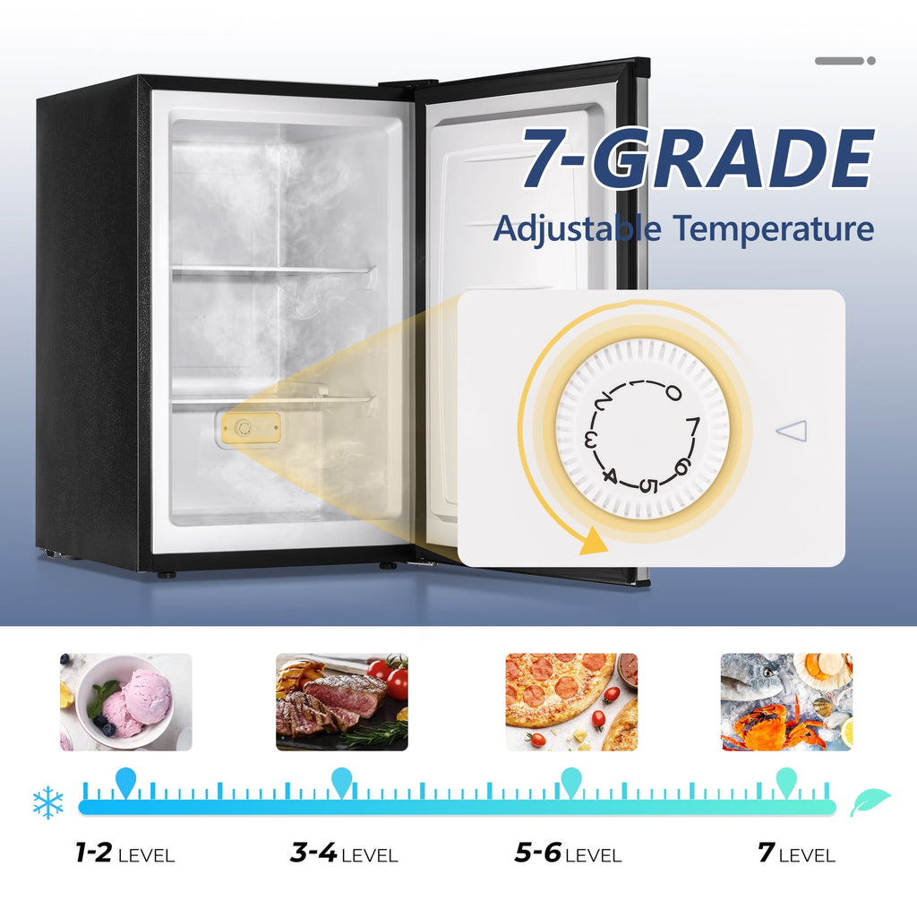 Simzlife 3.0 Cu.ft Upright freezer, Single Door Compact Design, Reversible Stainless Steel Door, Suitable for Home,Dorm,Apartment and Office,Silver