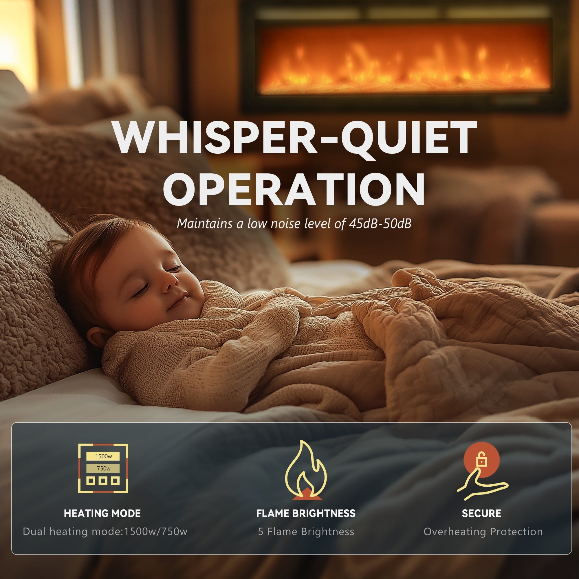 Simzlife 36 Inch Electric Fireplace Wall Recessed and Wall Mounted with Adjustable Flame Color, Fireplace Heater with Remote Control, Linear Fireplace with Timer, Touch Screen, Log & Crystal, 750/1500W