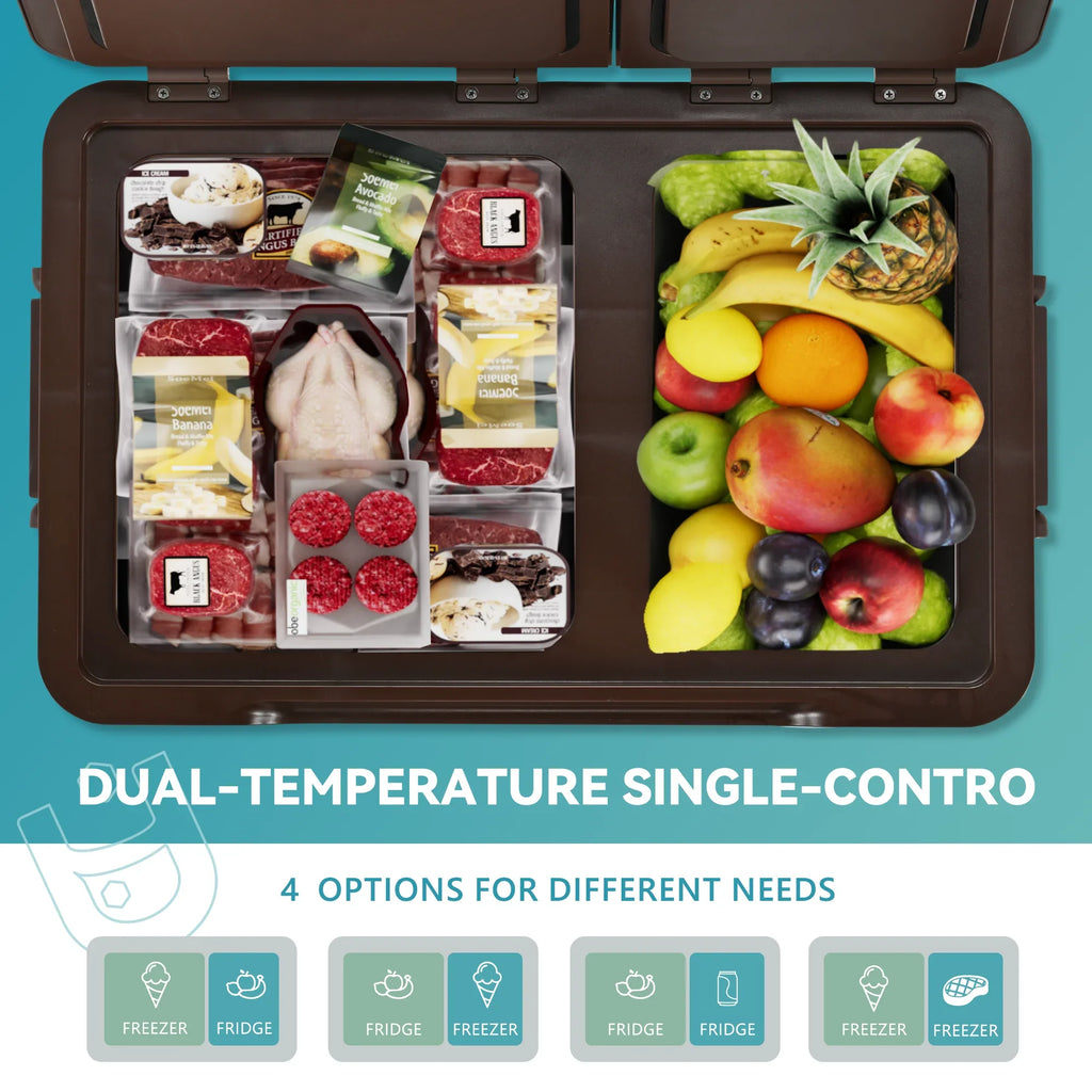 Simzlife 12 Volt Dual Zone Refrigerator, 59QT(55L) Portable Car Refrigerator, -4℉~68℉, 12/24V DC & 110-240V AC, Mini Fridge for Camping