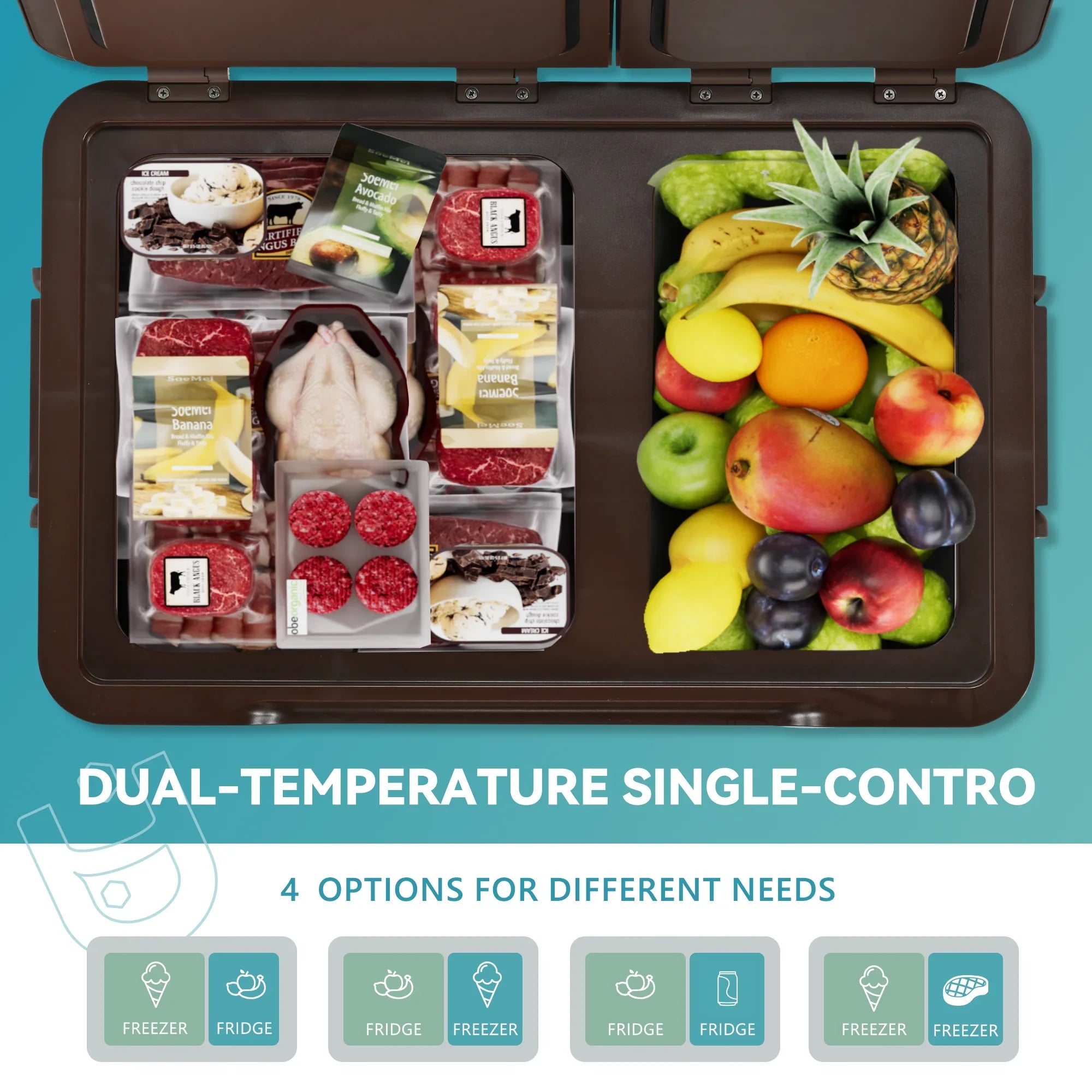 Simzlife 12 Volt Dual Zone Refrigerator, 39QT(35L) Portable Car Refrigerator, -4℉~68℉, 12/24V DC & 110-240V AC, Mini Fridge