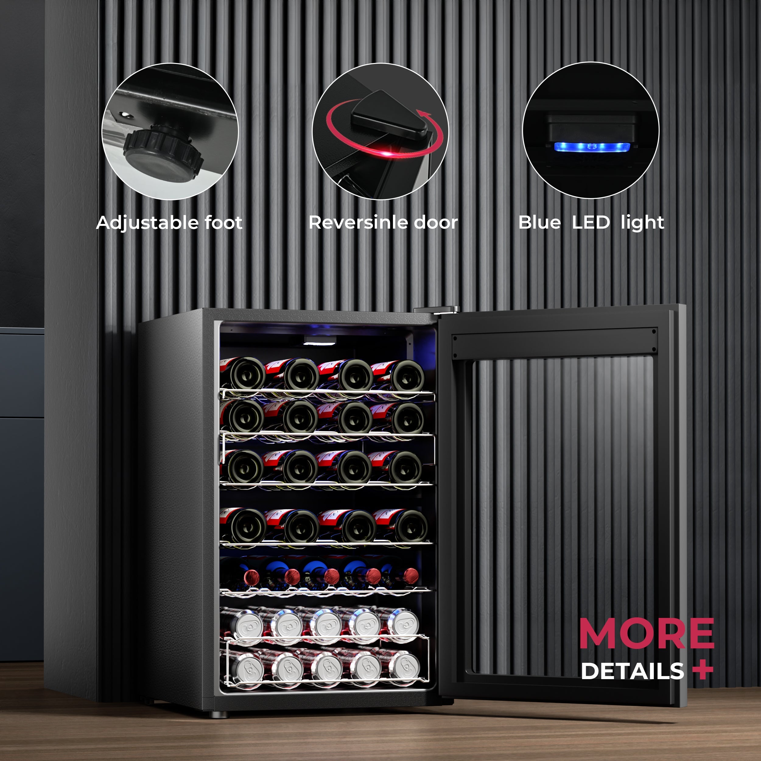 Simzlife 45 Bottle Wine Cooler Refrigerator,Built-in Wine Fridge with Stainless Steel Glass Door, for Home, Kitchen, or Office
