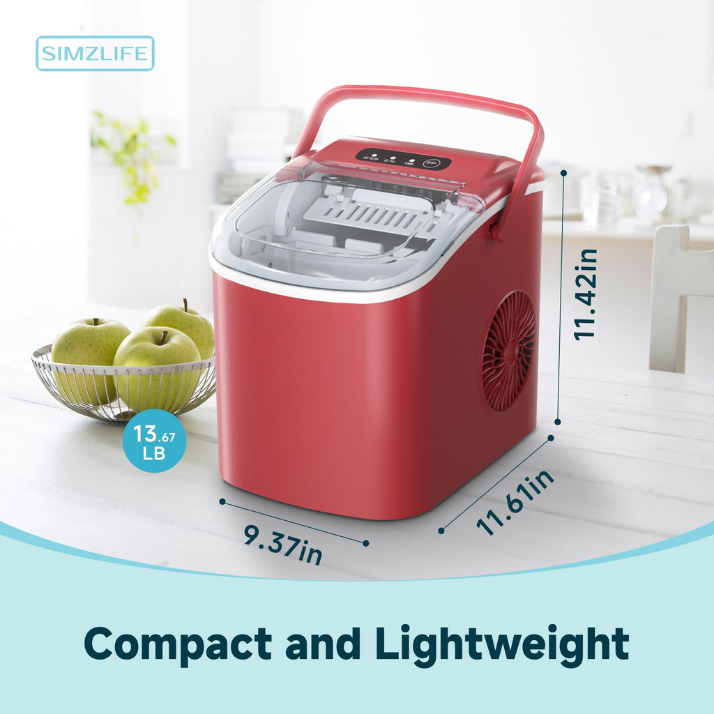 Simzlife Countertop Ice Maker Machine with Handle, 26lbs Per Day, 9 Ice Cubes Ready in 6 Mins, Auto-Cleaning Portable Ice Maker with Basket and Scoop, for Home/Kitchen/Camping/RV