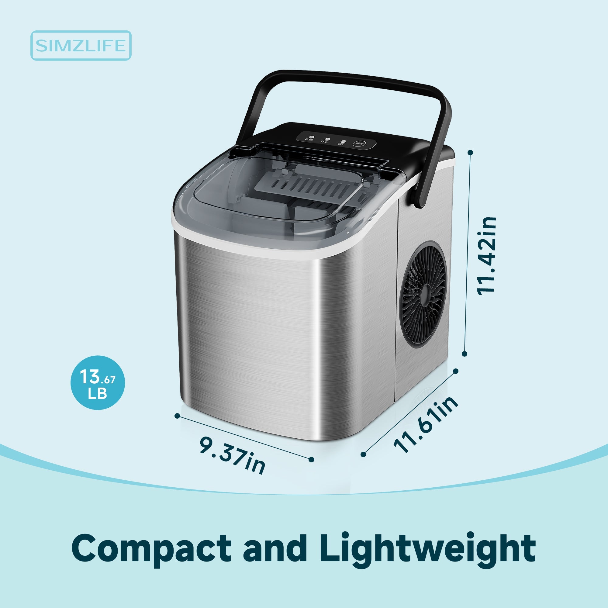 Simzlife 26 lbs/24H Countertop Ice Maker Machine, 9 Bullet-Shaped Ice in 6 Min, Auto-Cleaning, White