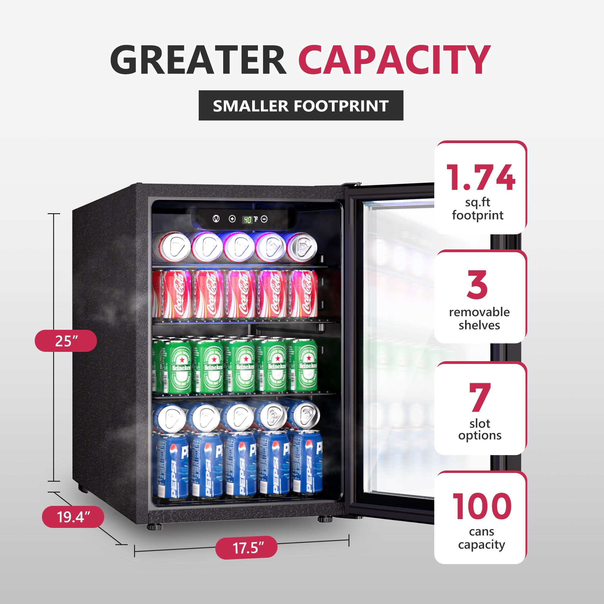 Simzlife 100 Can Beverage Refrigerator and Cooler with Glass Door for Home, 18.8 in D, 25 in H, Black