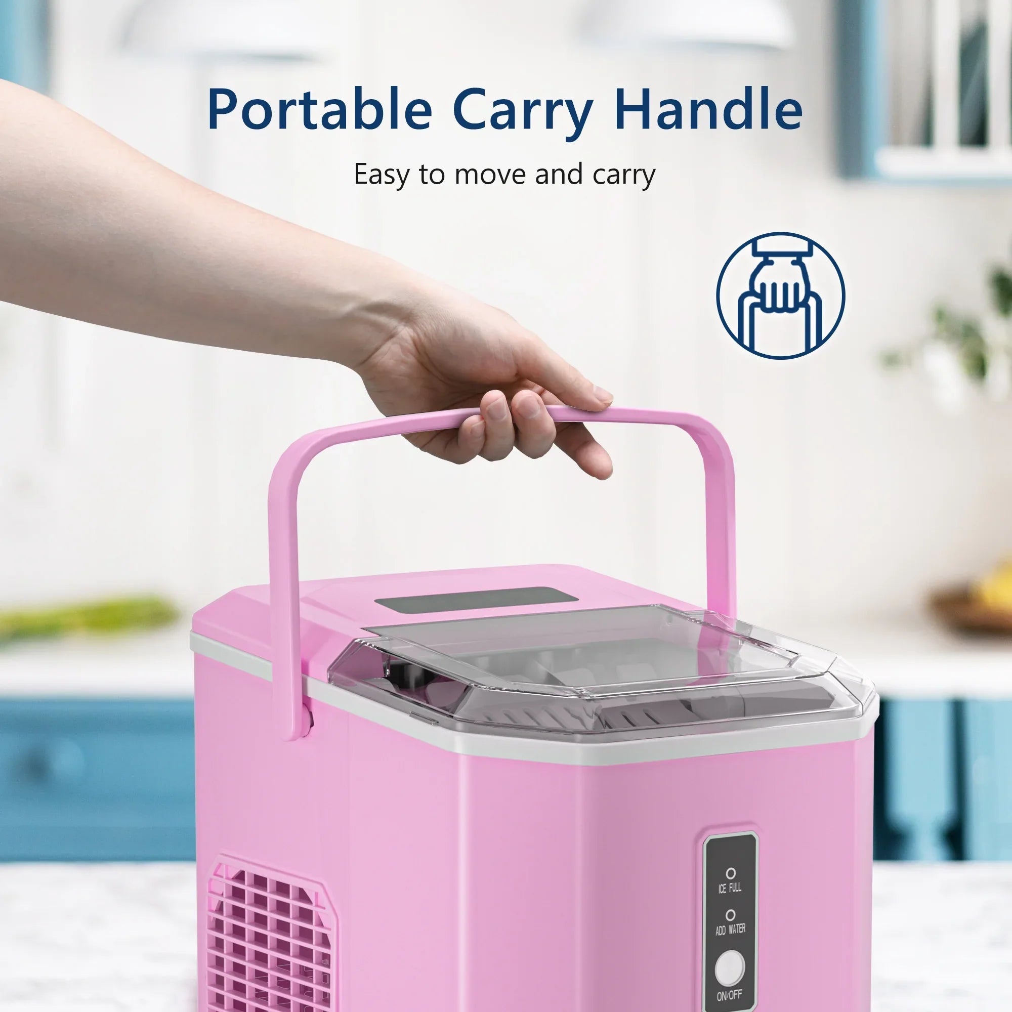 Simzlife Ice Makers Countertop, 9 Cubes in 6 Mins, 26lbs/Day, Portable Ice Maker with Carry Handle, Self-Cleaning Ice Maker with Ice Scoop & Basket for Home/Kitchen/Office/RV.(Pink)