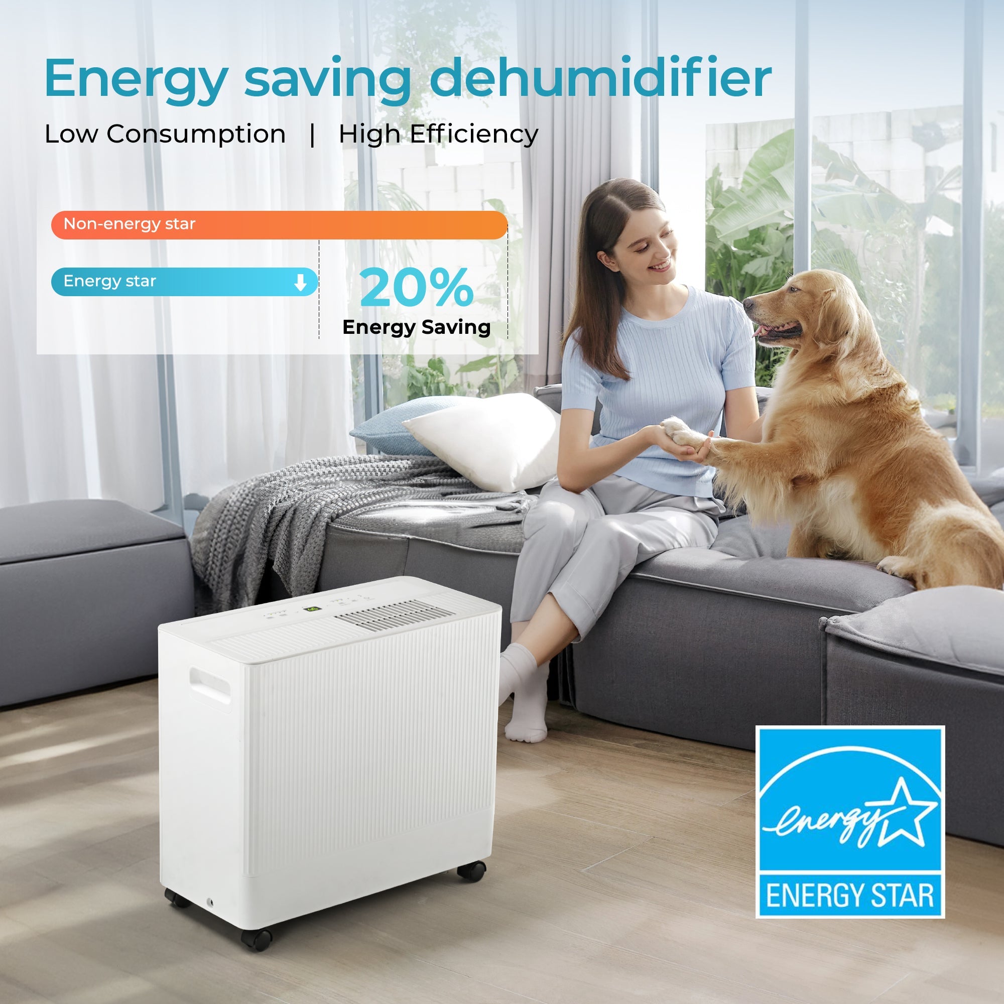Simzlife 4500 Sq.Ft Energy Star Dehumidifier for Basement with Drain Hose,50 Pint to 110 Pint Large Dehumidifier with 1.59 Gallon Water Tank and Auto Shut-off and 4 Operation Modes for Home